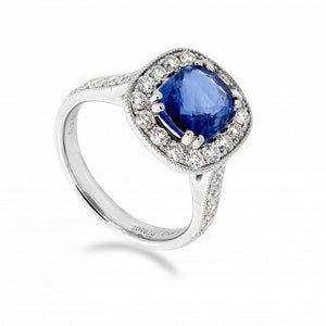3.84ct sapphire & diamond ring set in a platinum halo