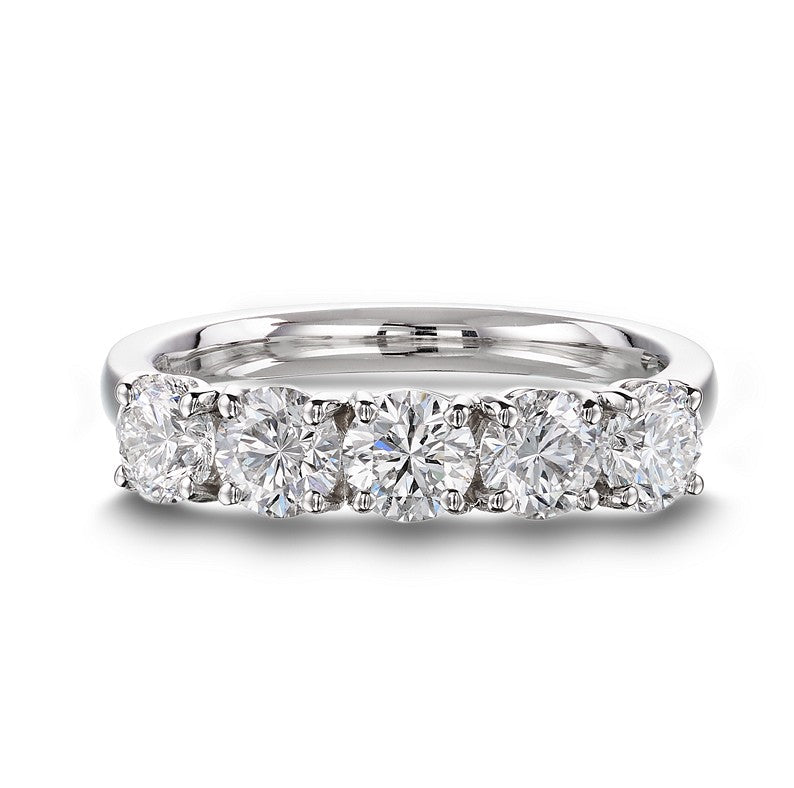 1.51ct 5 stone round diamond eternity ring set in platinum, D, SI2, GIA certified