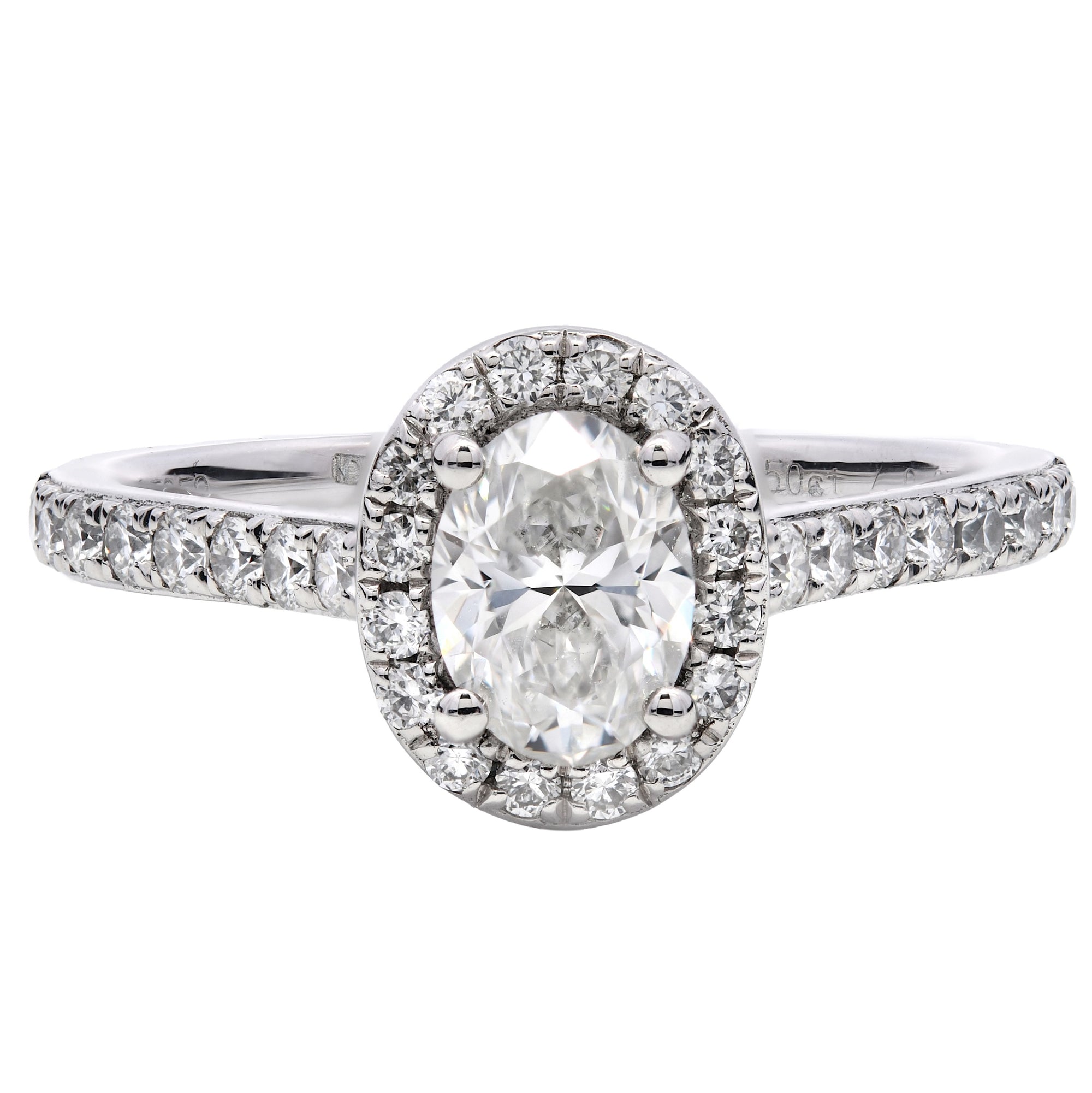 0.87ct natural diamond engagement ring, oval cut, F colour, VS1 clarity, GIA certified. Platinum