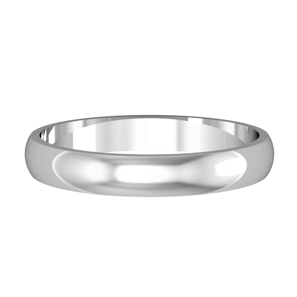 D-Shape wedding ring, 3mm width, 18ct white gold, UK made