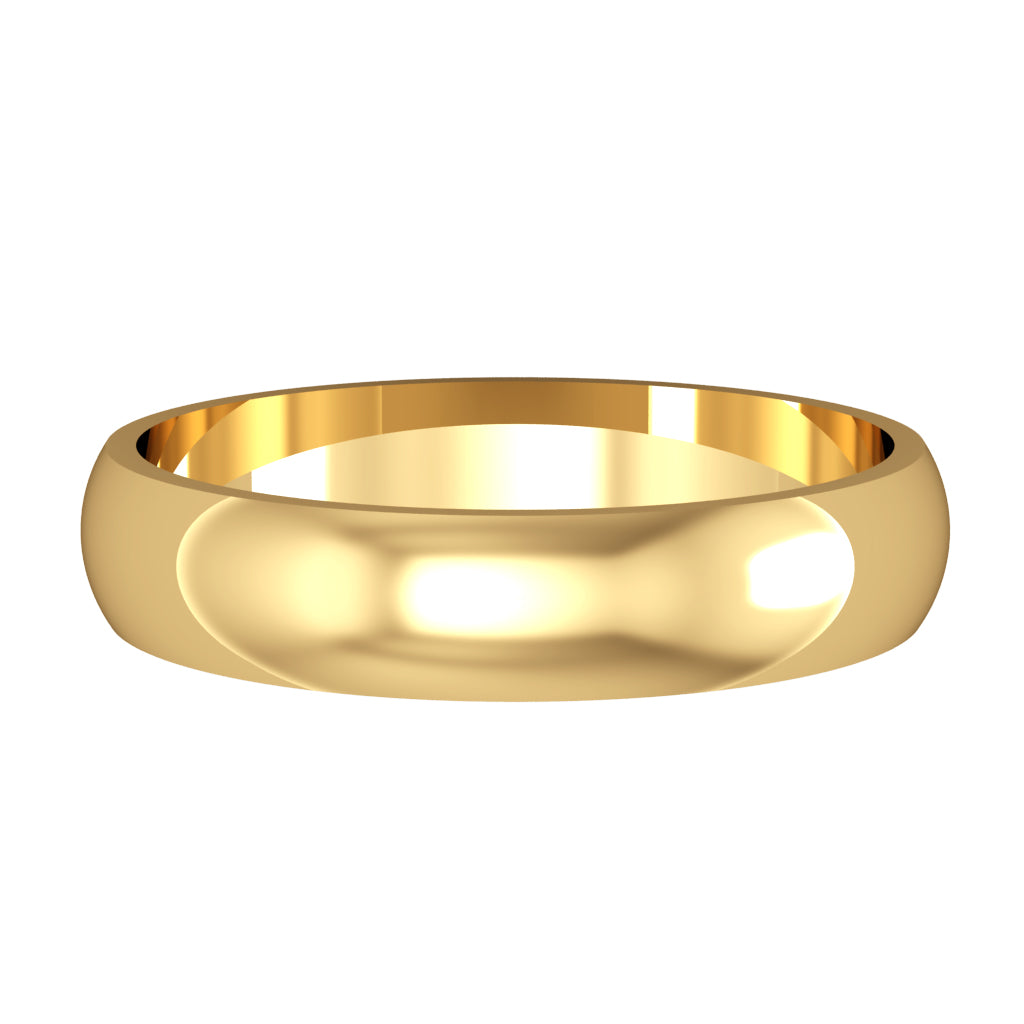 D-Shape wedding ring, 4mm width, 18ct yellow gold, UK made