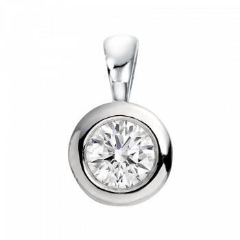 0.30ct round brilliant diamond rim-set rubover pendant, 18ct white gold, G/H colour, SI clarity