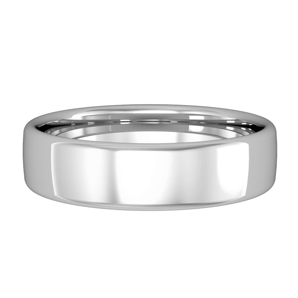 Bombe court wedding ring, 5mm width, 18ct white gold, UK made