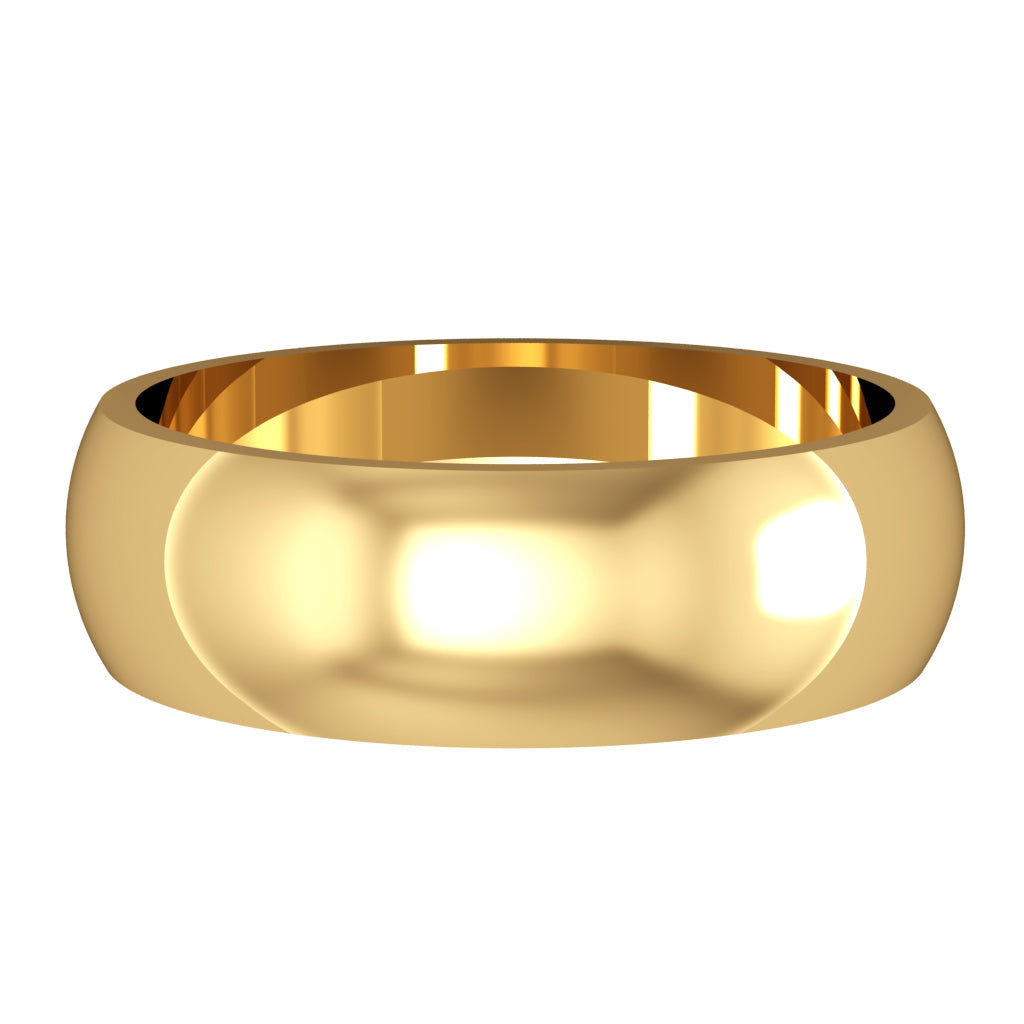 D-Shape wedding ring, 6mm width, 18ct yellow gold, UK made
