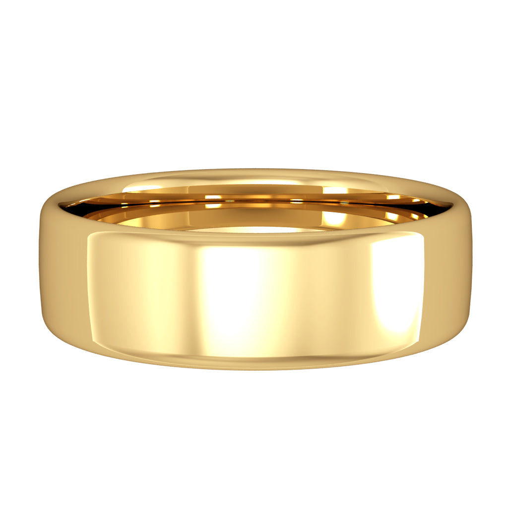 Bombe court wedding ring, 6mm width, 18ct yellow gold, UK made