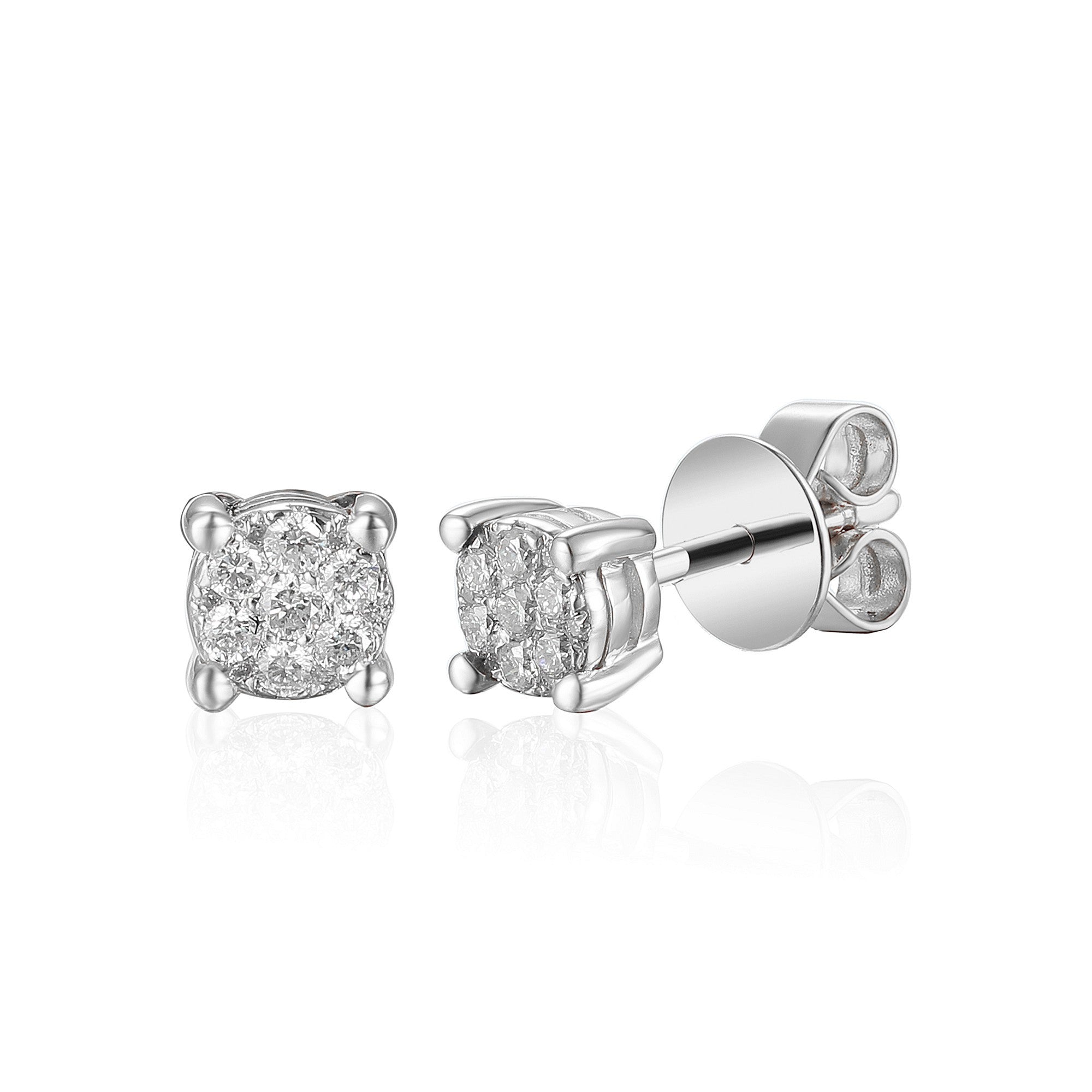 0.18ct natural diamond earrings set in an 18ct white gold cluster