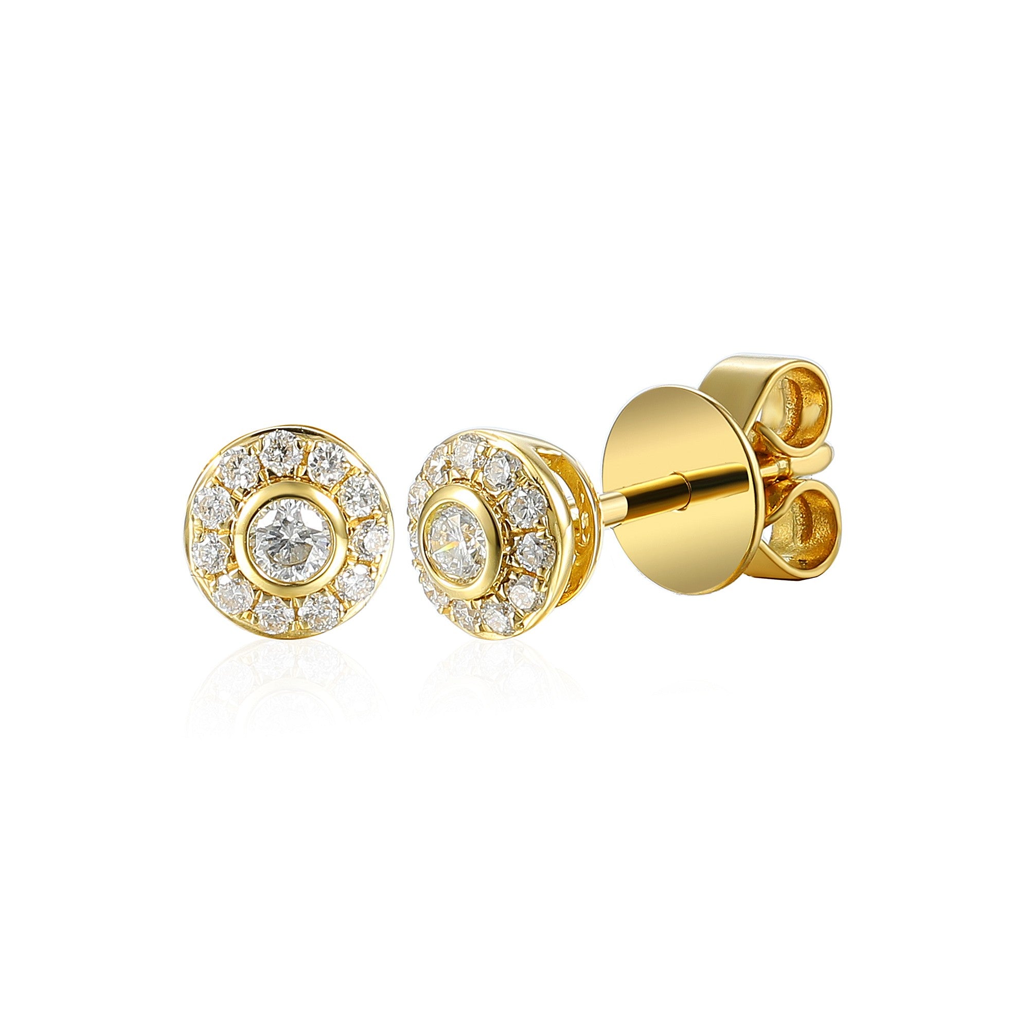 0.18ct natural diamond earrings set in an 18ct yellow gold cluster