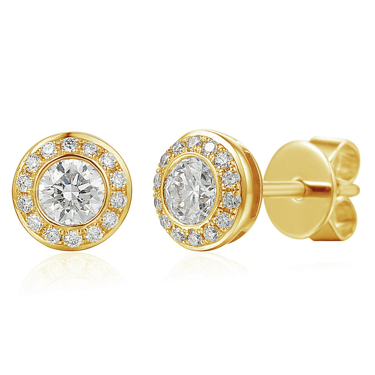 0.40ct natural diamond earrings set in an 18ct yellow gold halo