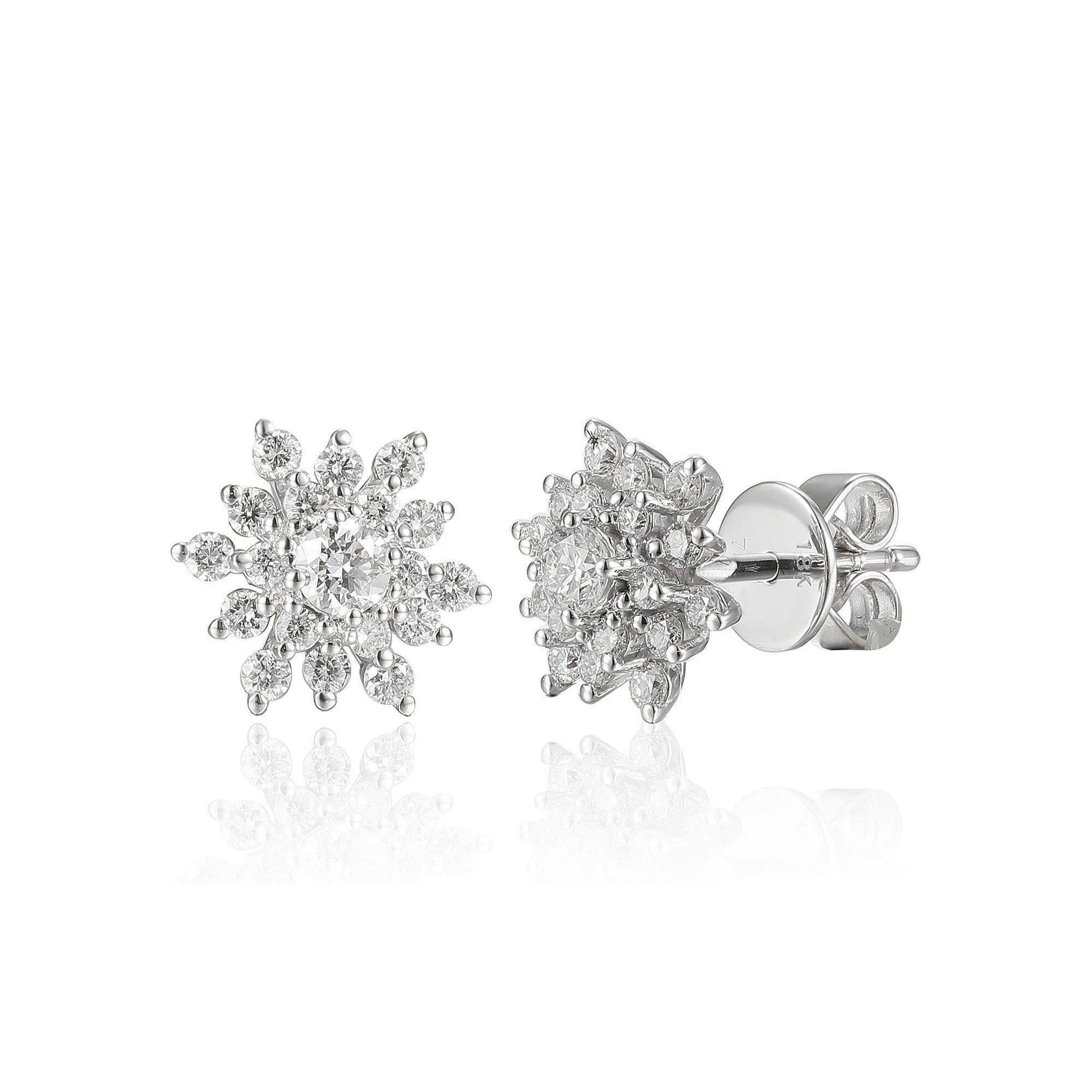 0.63ct natural diamond earrings set in an 18ct white gold cluster