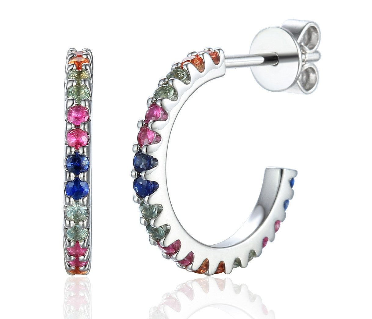 0.69ct multi-coloured sapphire earrings set in 18ct white gold