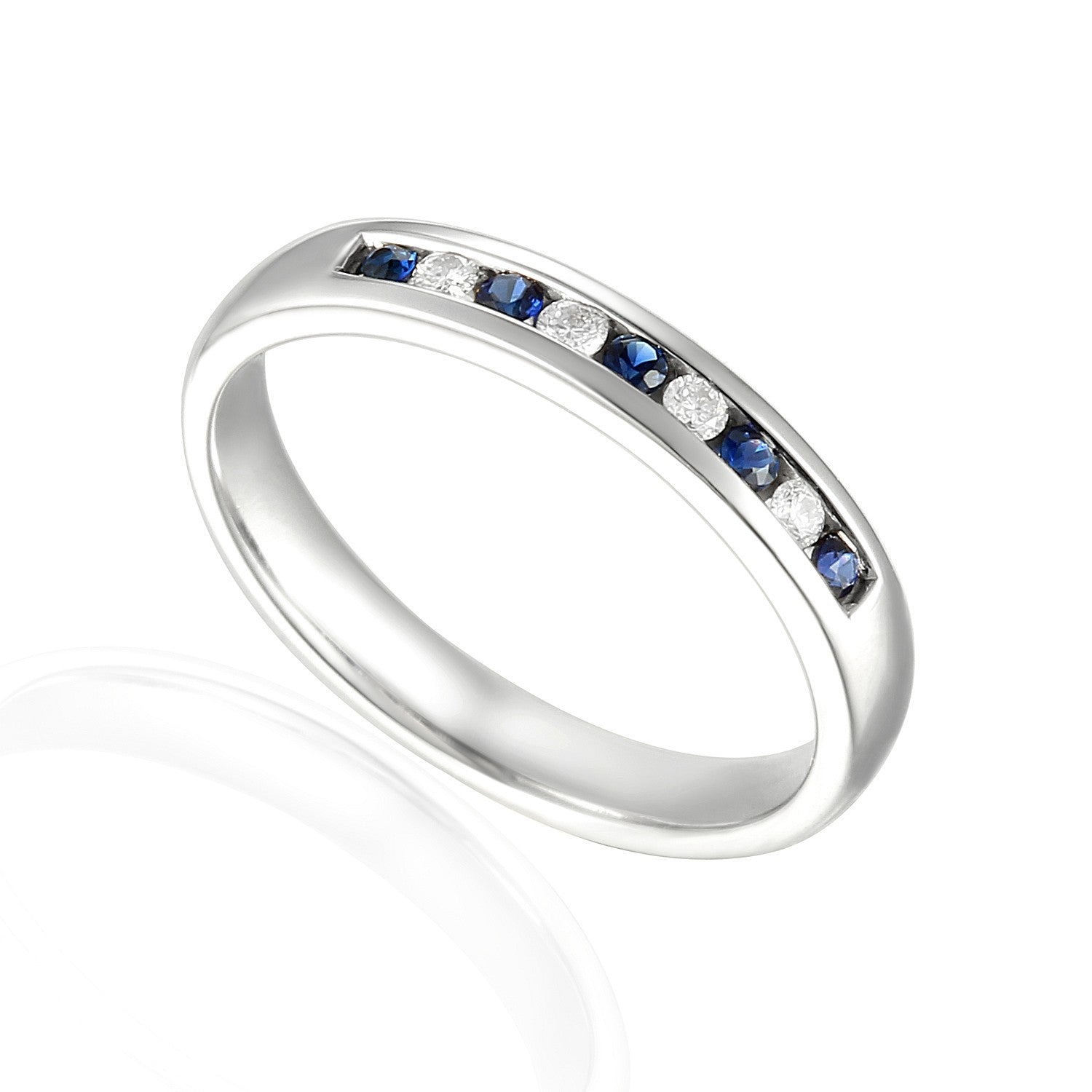 0.24ct blue sapphire & diamond eternity ring set in platinum