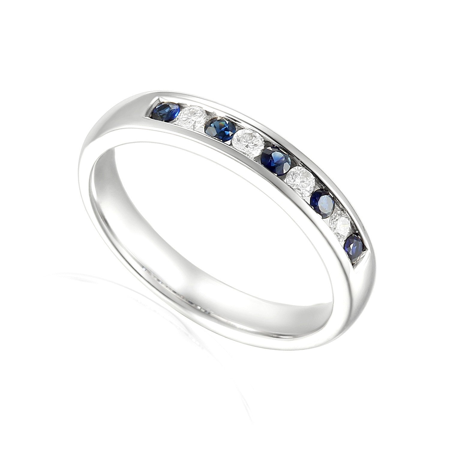 0.33ct blue sapphire & diamond eternity ring set in platinum