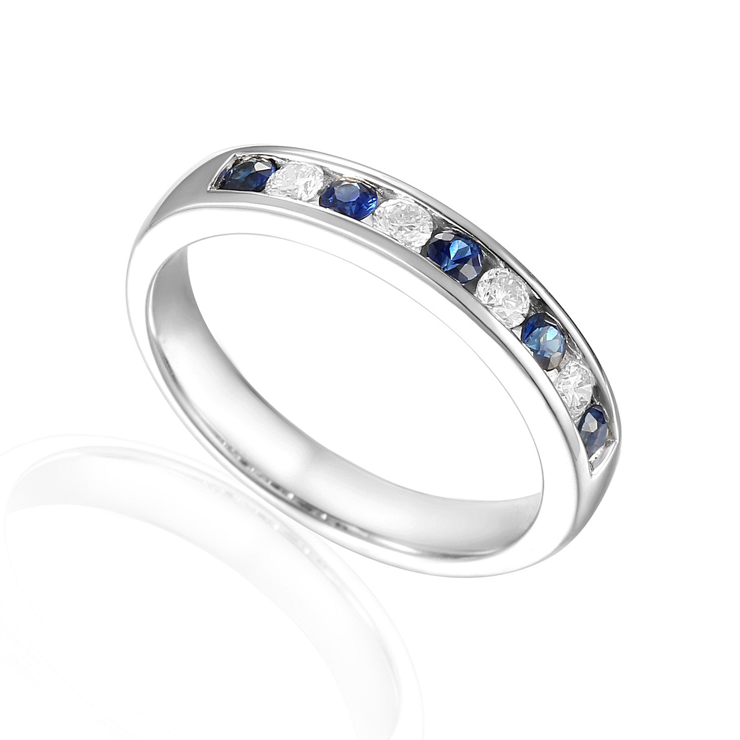 0.55ct blue sapphire & diamond eternity ring set in platinum