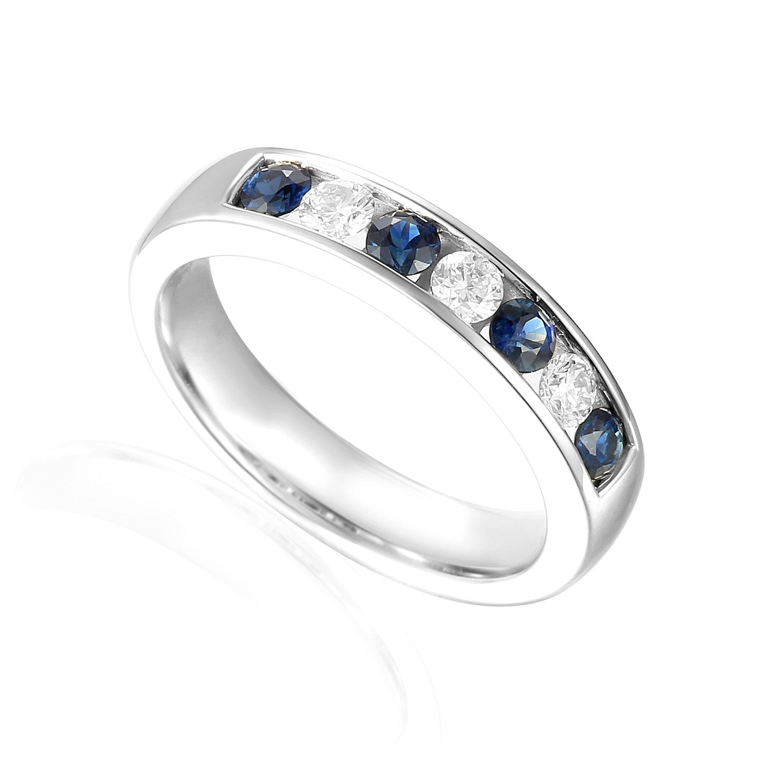 0.70ct blue sapphire & diamond eternity ring set in platinum