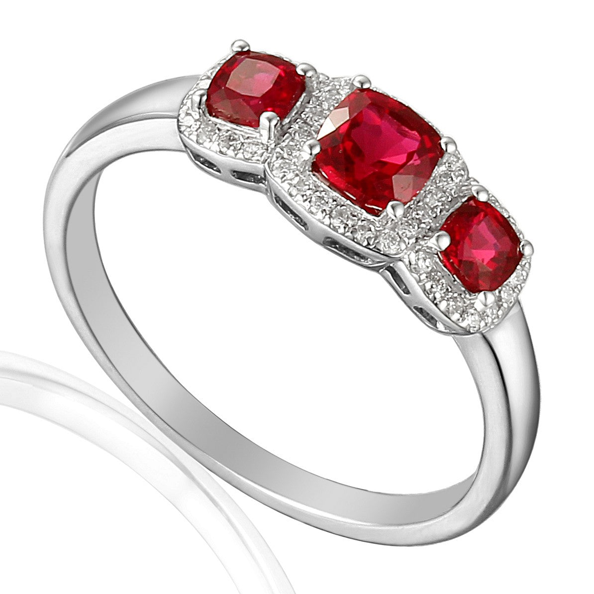 0.76ct ruby & diamond ring set in a platinum halo