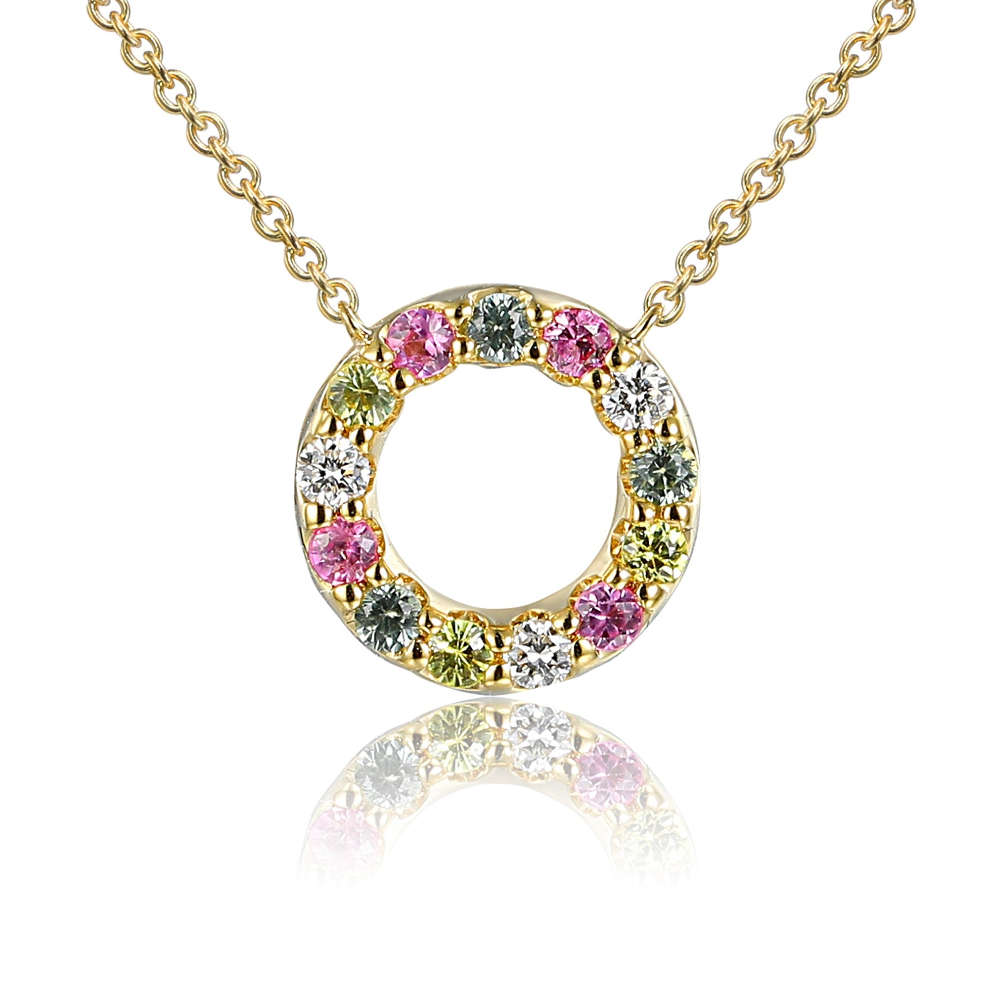 0.31ct multi-coloured sapphire & diamond pendant set in 18ct yellow gold