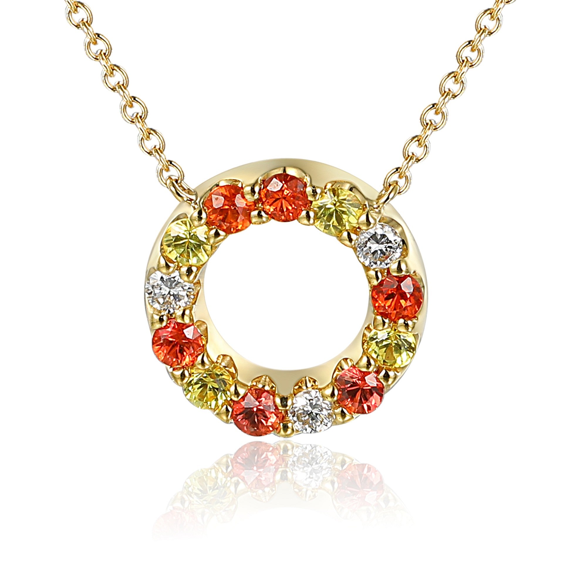 0.38ct multi-coloured sapphire & diamond pendant set in 18ct yellow gold