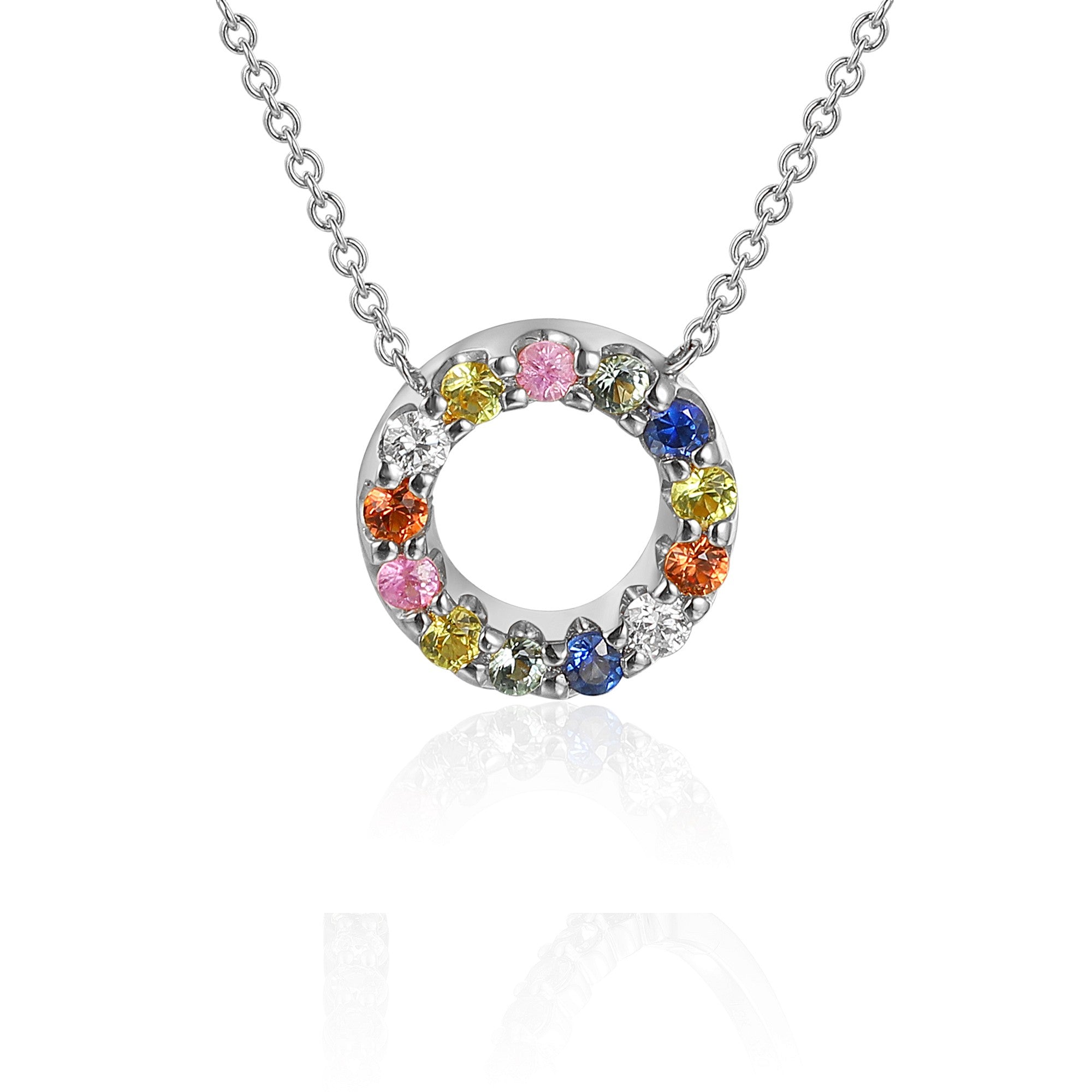 0.32ct multi-coloured sapphire & diamond pendant set in 18ct white gold