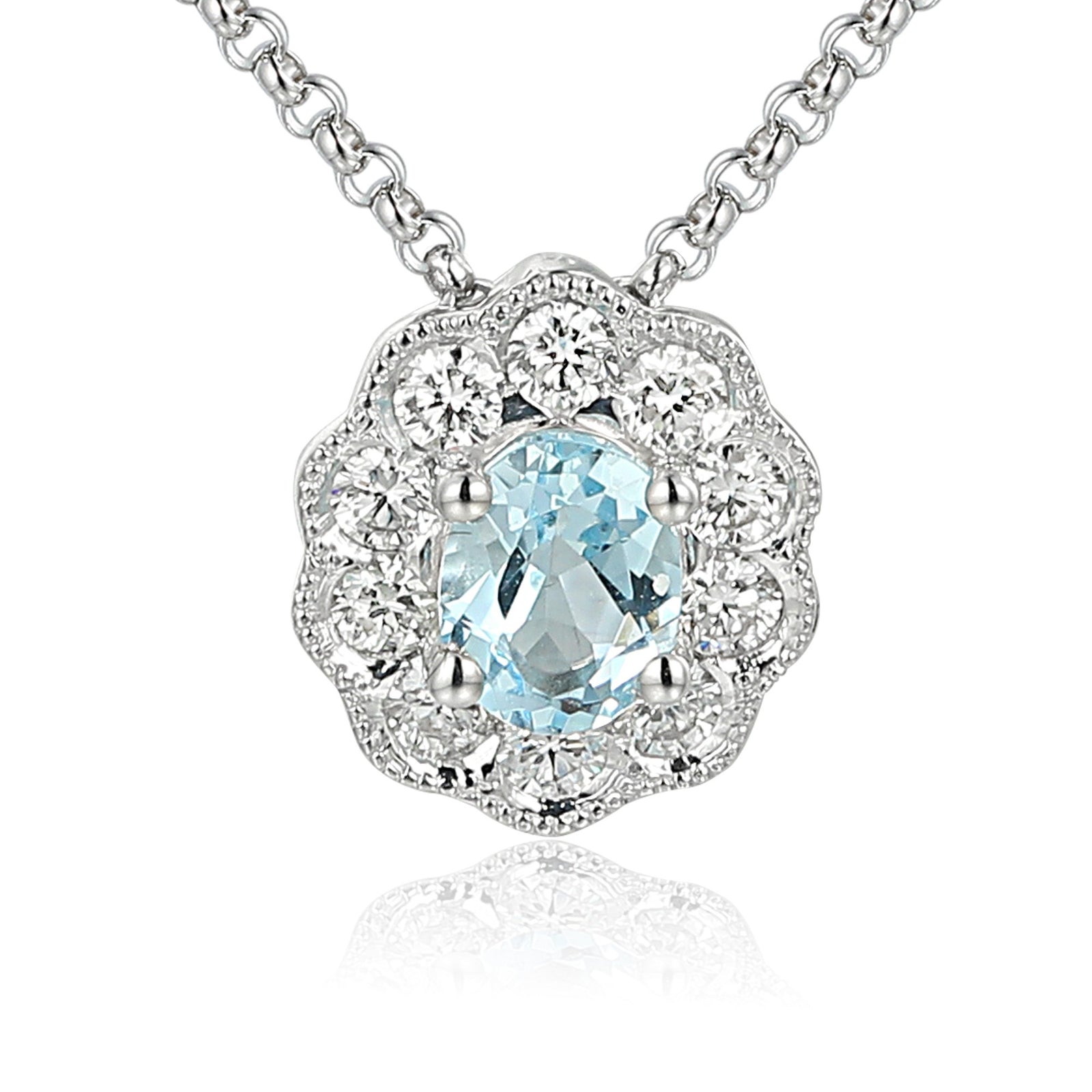 Aquamarine & diamond pendant set in 18ct white gold, H colour, SI clarity