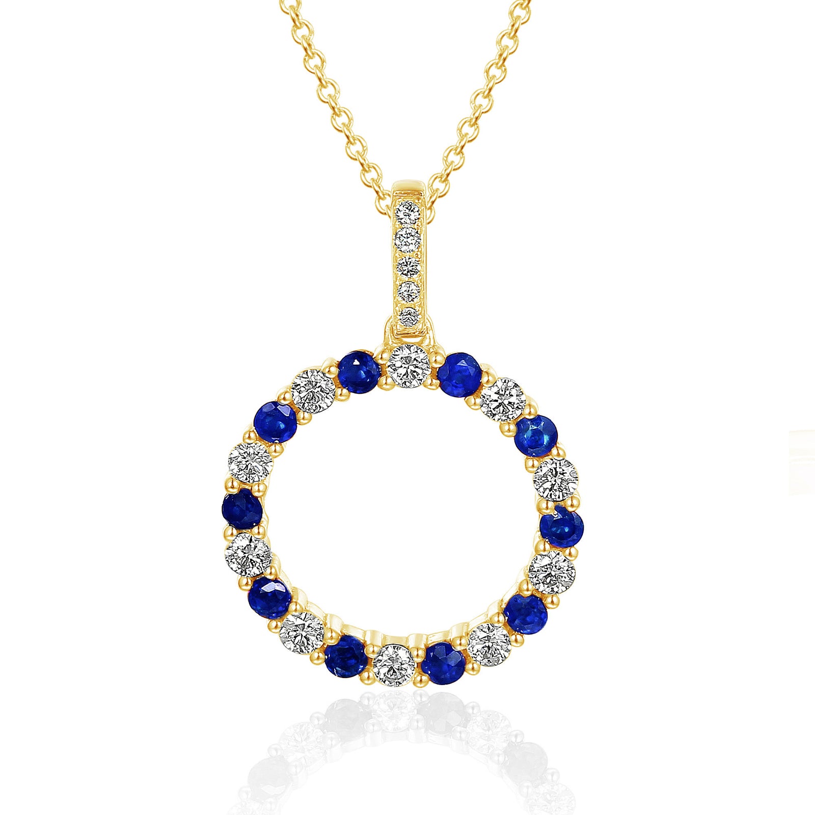 0.58ct blue sapphire & natural diamond pendant, 18ct yellow gold with adjustable 16/18 inch chain. WGI certified