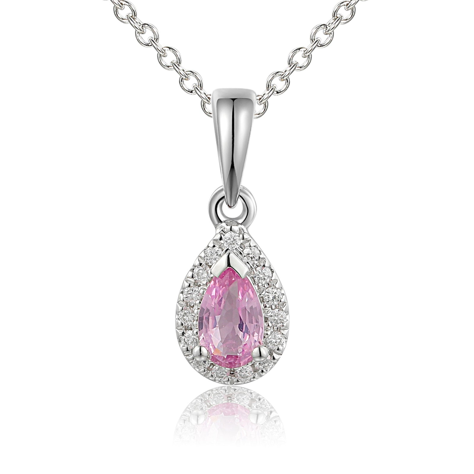 Pink sapphire & diamond pendant set in 18ct white gold, H colour, SI clarity