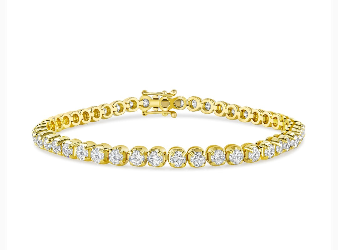 5.05ct round brilliant cut diamond tennis bracelet, 18ct yellow gold, G/H colour, I1-2 clarity
