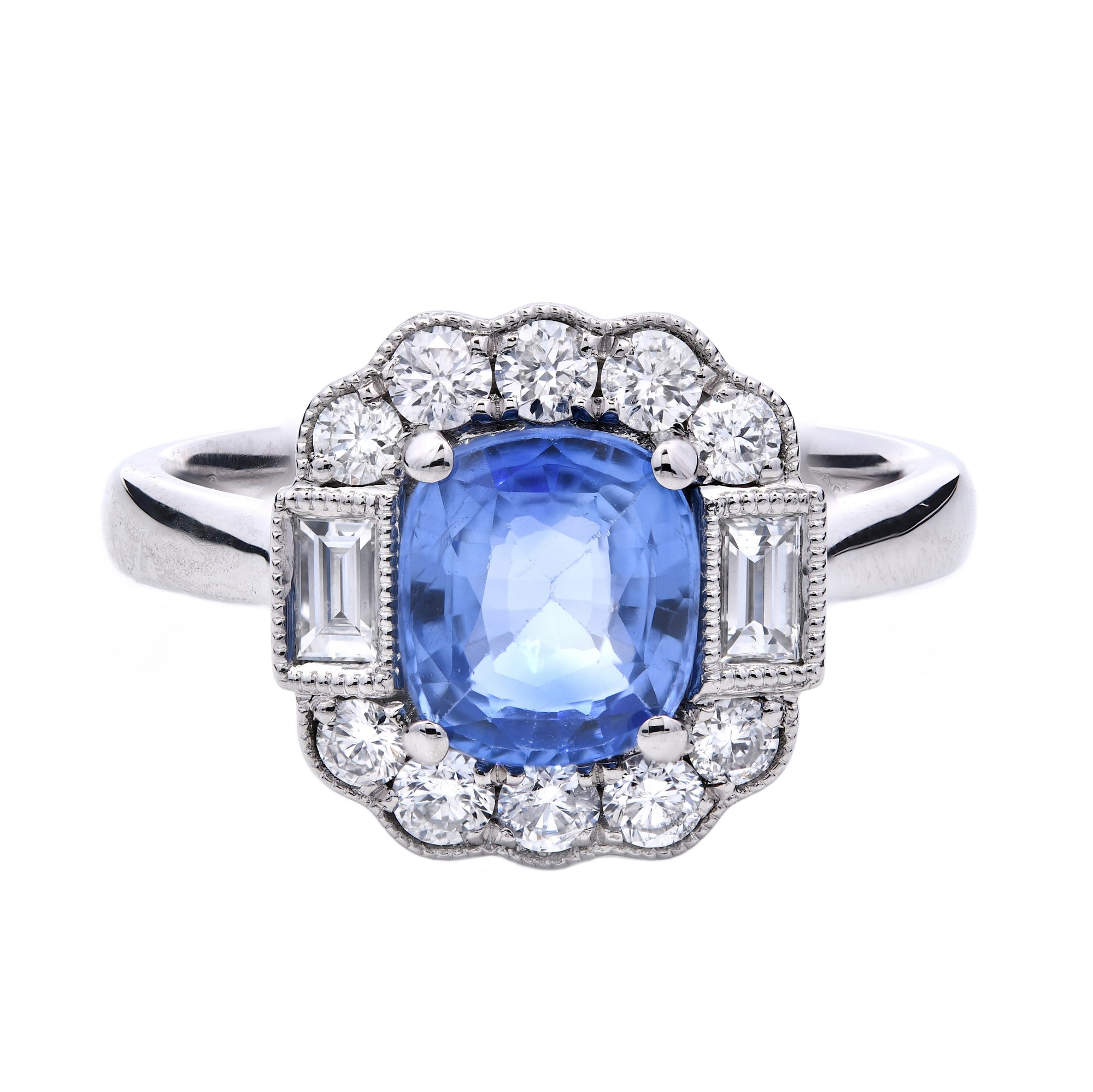 2.02ct blue sapphire & diamond engagement ring set in platinum