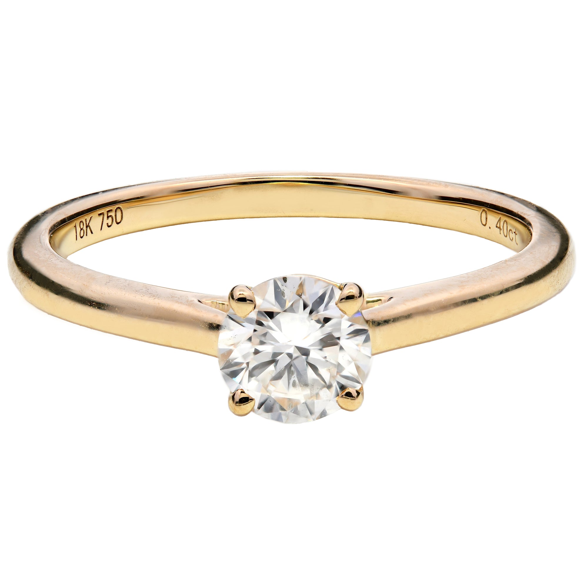 0.40ct natural round brilliant diamond engagement ring, H colour, SI2 clarity, GIA certified. 18ct yellow gold.