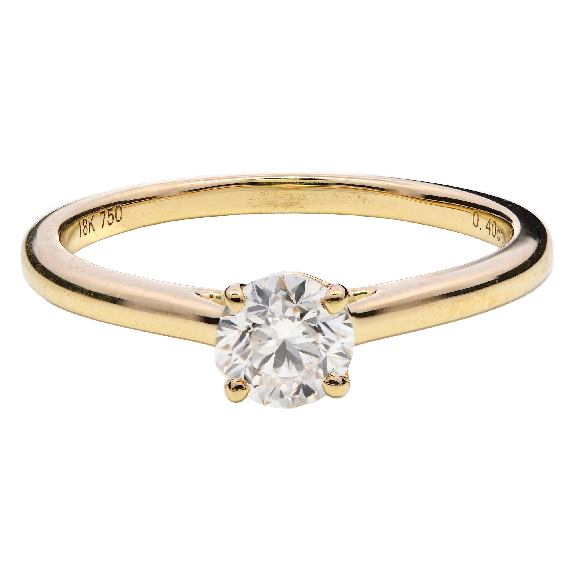 SOLD Natural diamond engagement ring, 0.40ct round brilliant cut, J colour, SI1 clarity, GIA certified. 18ct yellow gold.