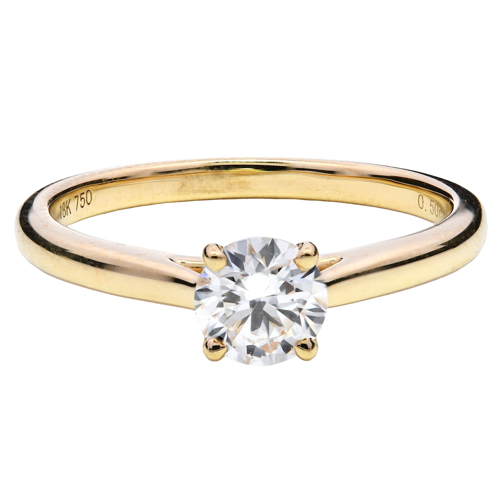 SOLD - Natural diamond engagement ring, 0.50ct round brilliant cut, H colour, SI1 clarity, GIA certified. 18ct yellow gold.