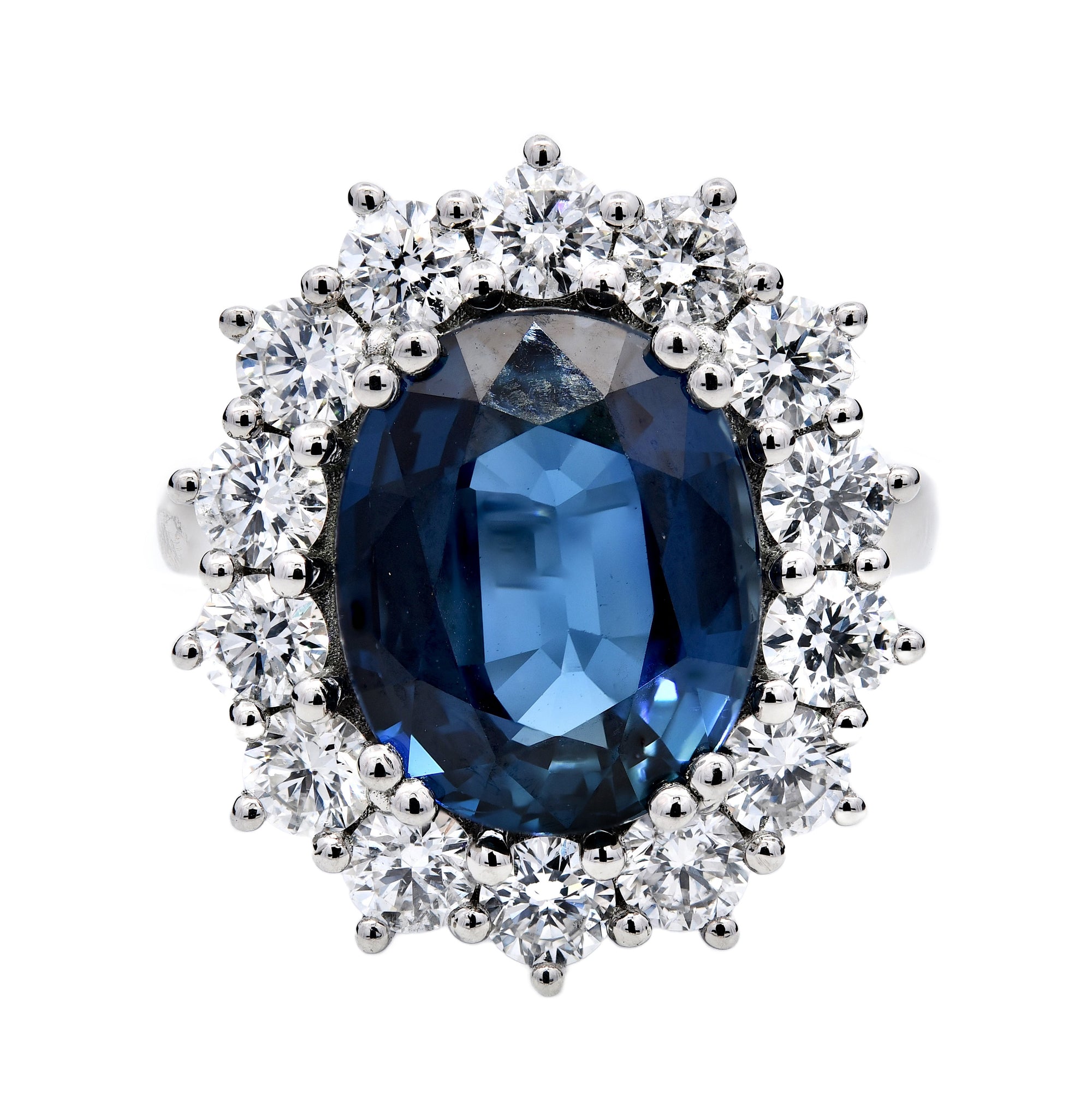 8.17ct blue sapphire & natural diamond engagement ring, oval cut, platinum. Gubelin & WGI certified