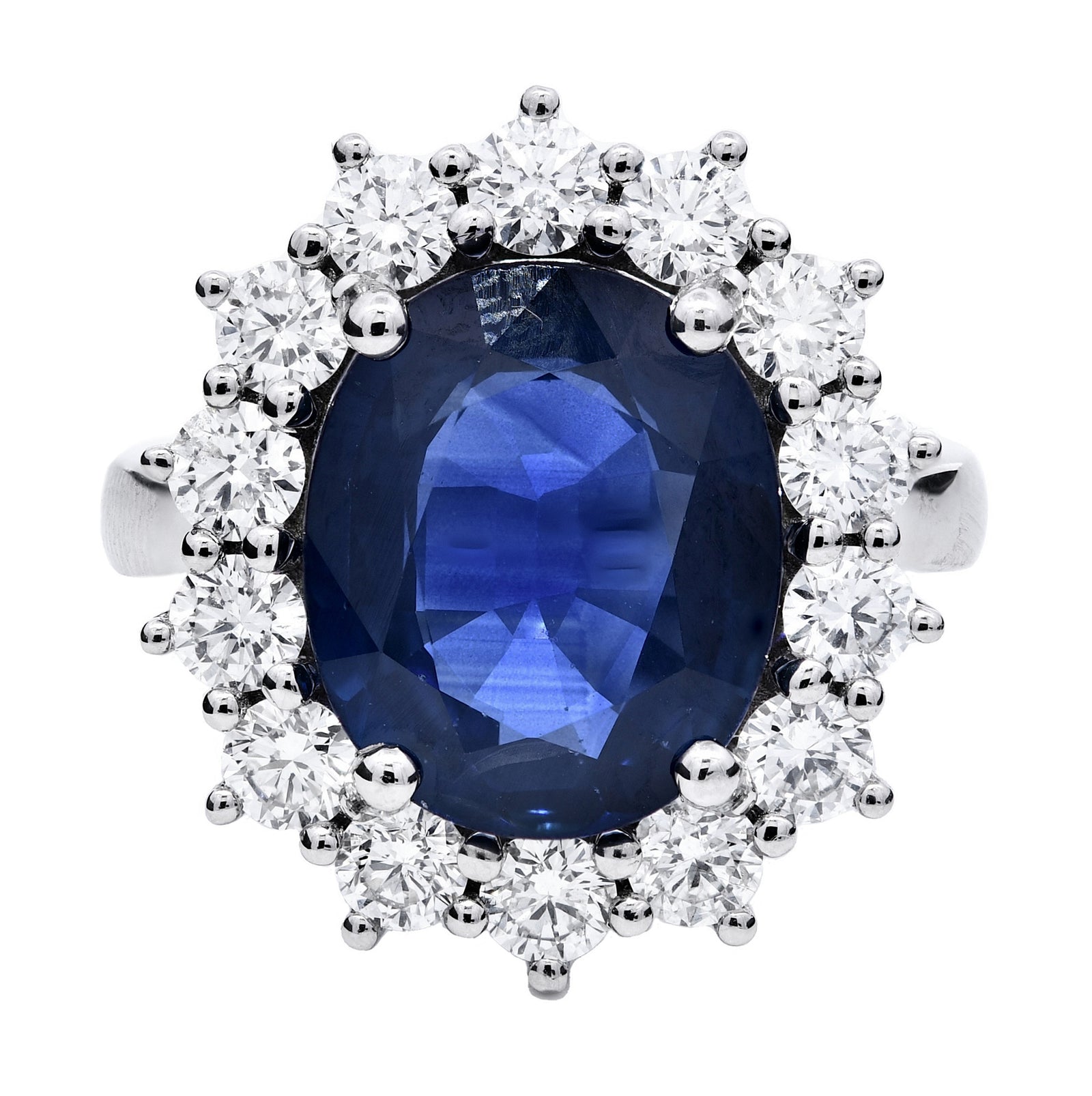 6.08ct blue sapphire & natural diamond engagement ring, oval cut, platinum. WGI certified