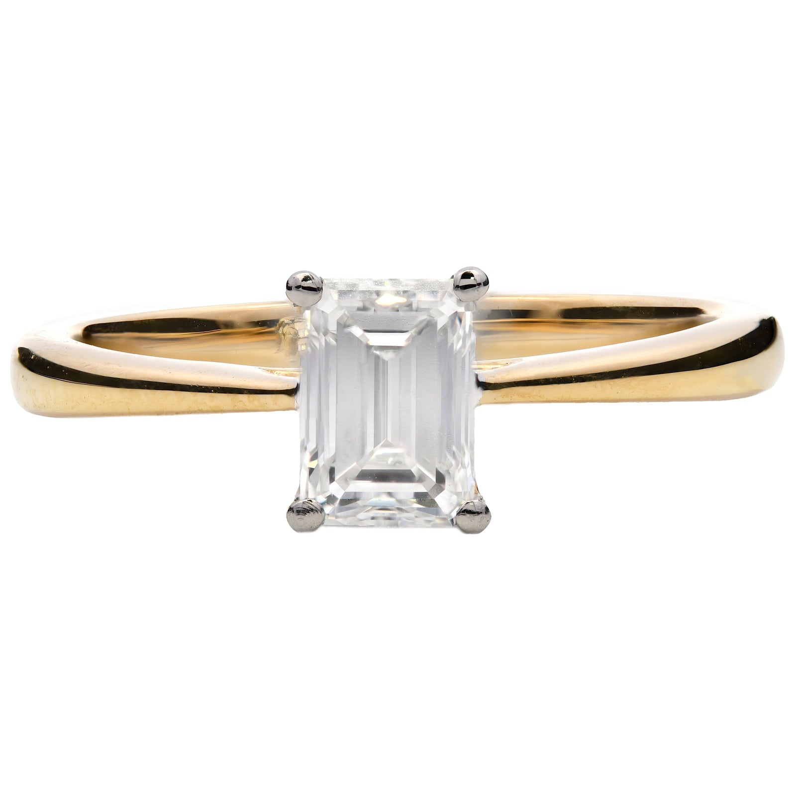 SOLD - 0.70ct natural diamond engagement ring, emerald cut, F colour, VS1 clarity, GIA certified. 18ct Yellow Gold & Platinum