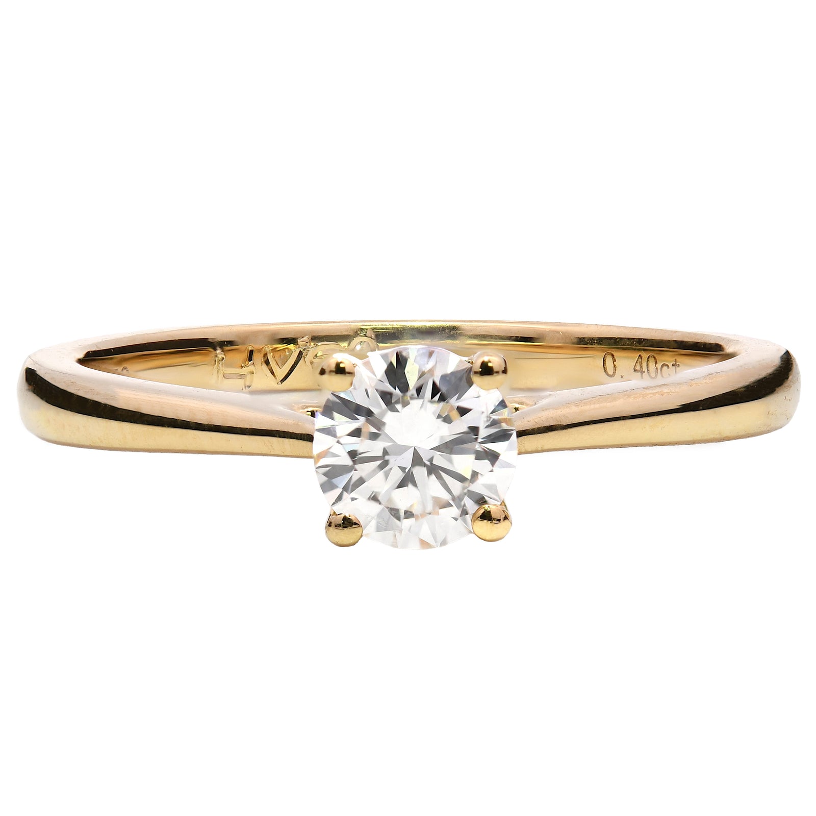 0.40ct natural diamond engagement ring, round brilliant cut, H colour, VS2 clarity, GIA certified. 18ct Yellow Gold