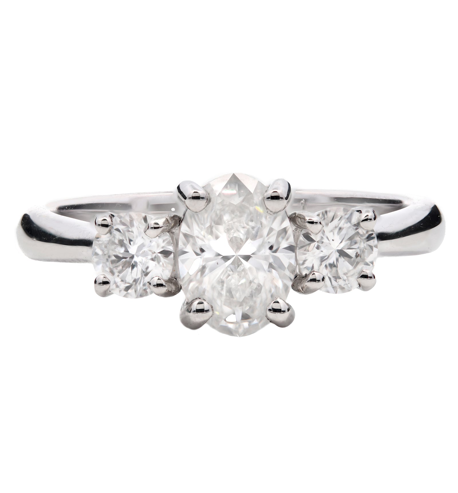 SOLD - 1.10ct natural diamond trilogy engagement ring, oval cut, F colour, SI1 clarity, GIA certified. Platinum