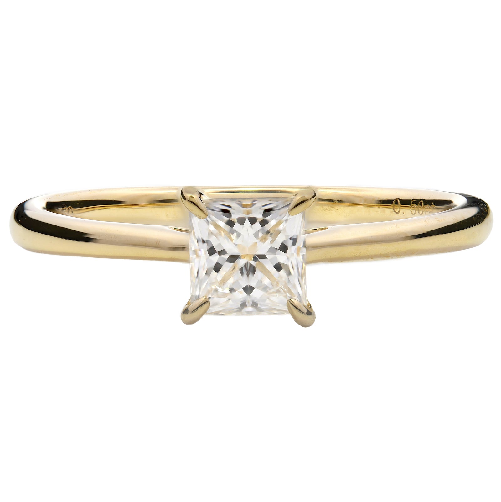 SOLD - Natural diamond engagement ring, 0.50ct princess cut, H colour, SI1 clarity, GIA certified. 18ct yellow gold