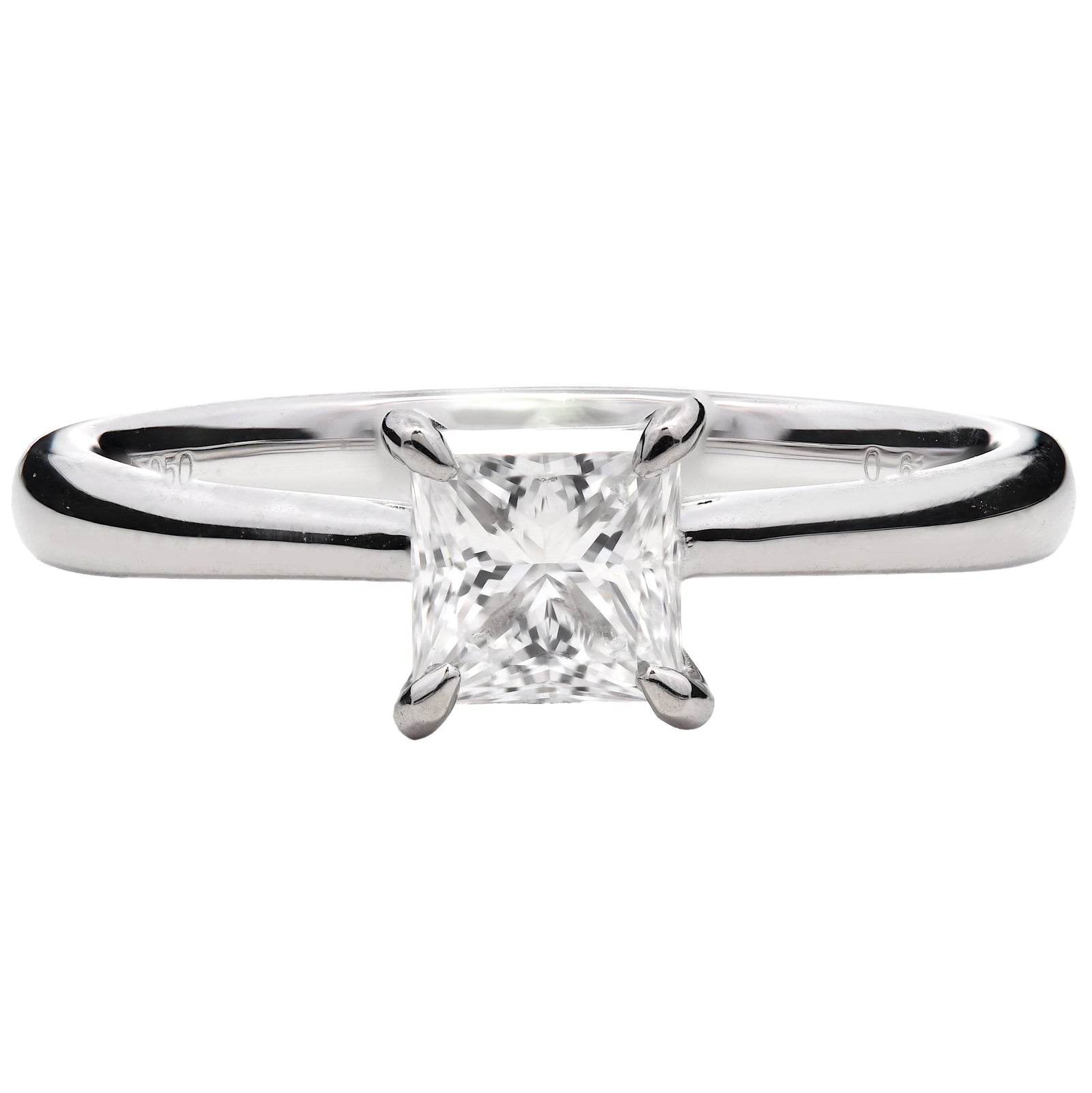 SOLD - 0.61ct natural diamond engagement ring, princess cut, E colour, VS2 clarity, GIA certified. Platinum