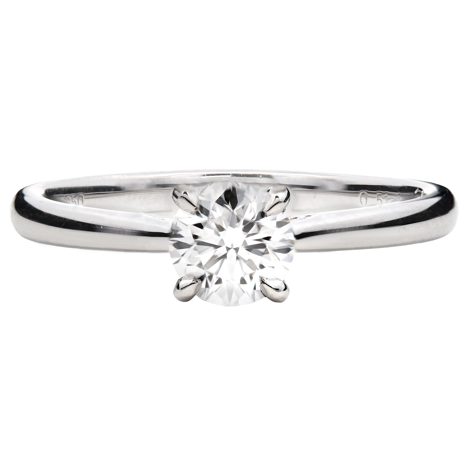0.51ct natural diamond engagement ring, round brilliant cut, E colour, VS2 clarity, GIA certified. Platinum