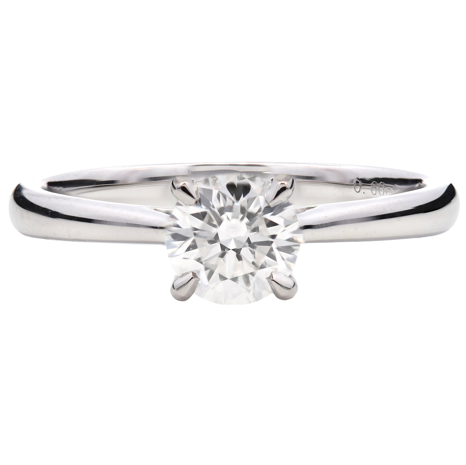 0.60ct natural diamond engagement ring, round brilliant cut, G colour, VS2 clarity, GIA certified. Platinum