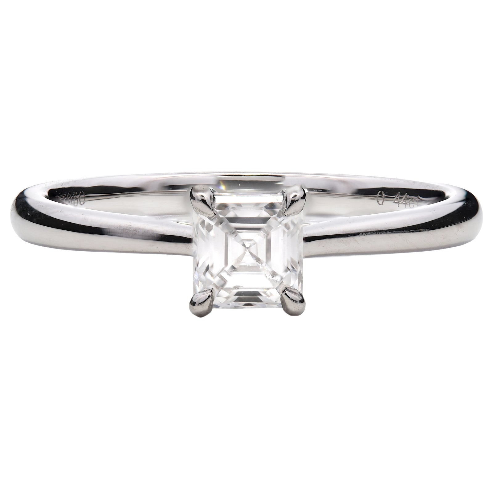 SOLD - 0.44ct natural diamond engagement ring, asscher cut, D colour, VS2 clarity, GIA certified. Platinum
