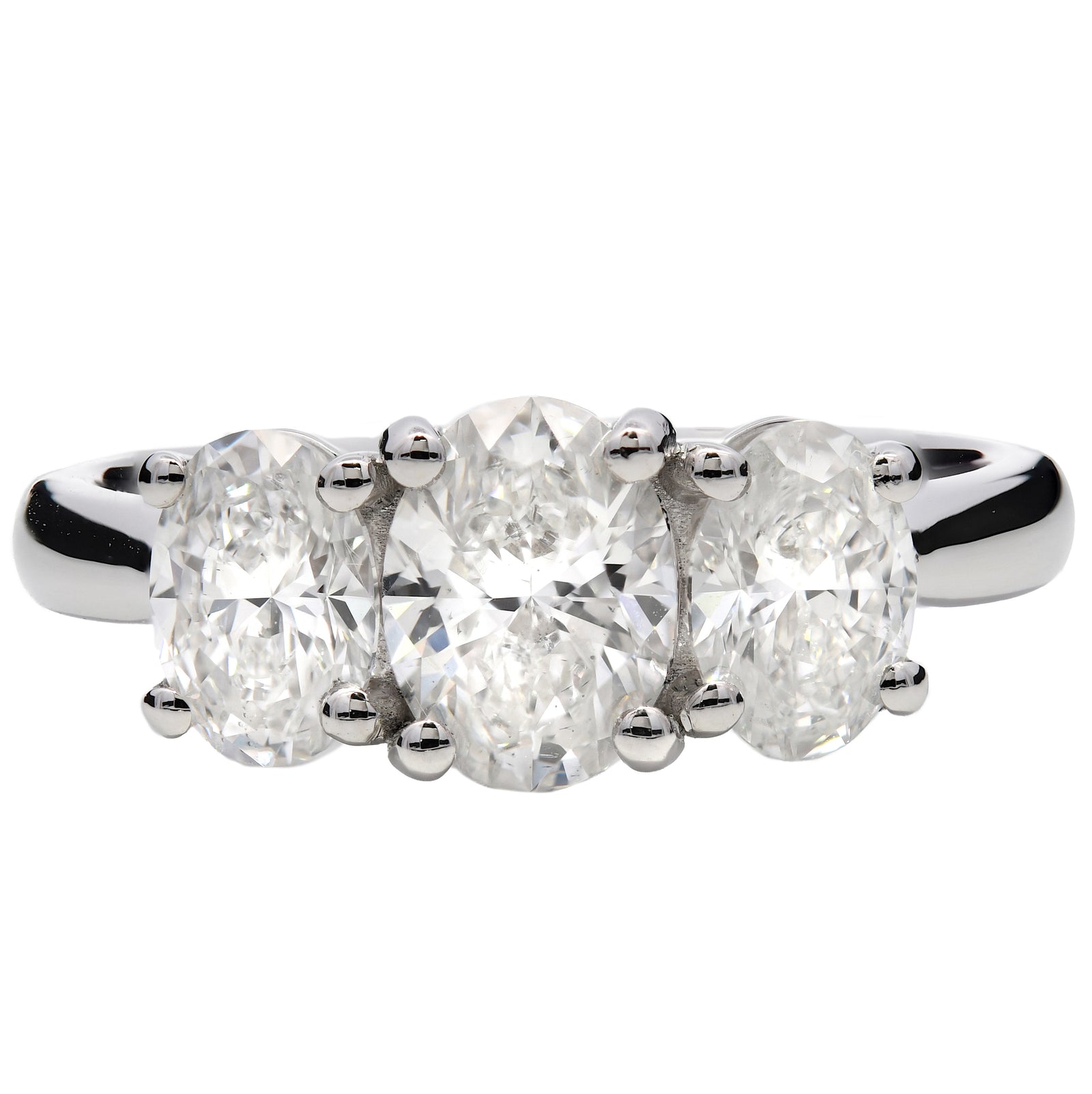 SOLD - 1.53ct natural diamond trilogy engagement ring, oval cut, F-G colour, SI1 clarity, GIA certified. Platinum