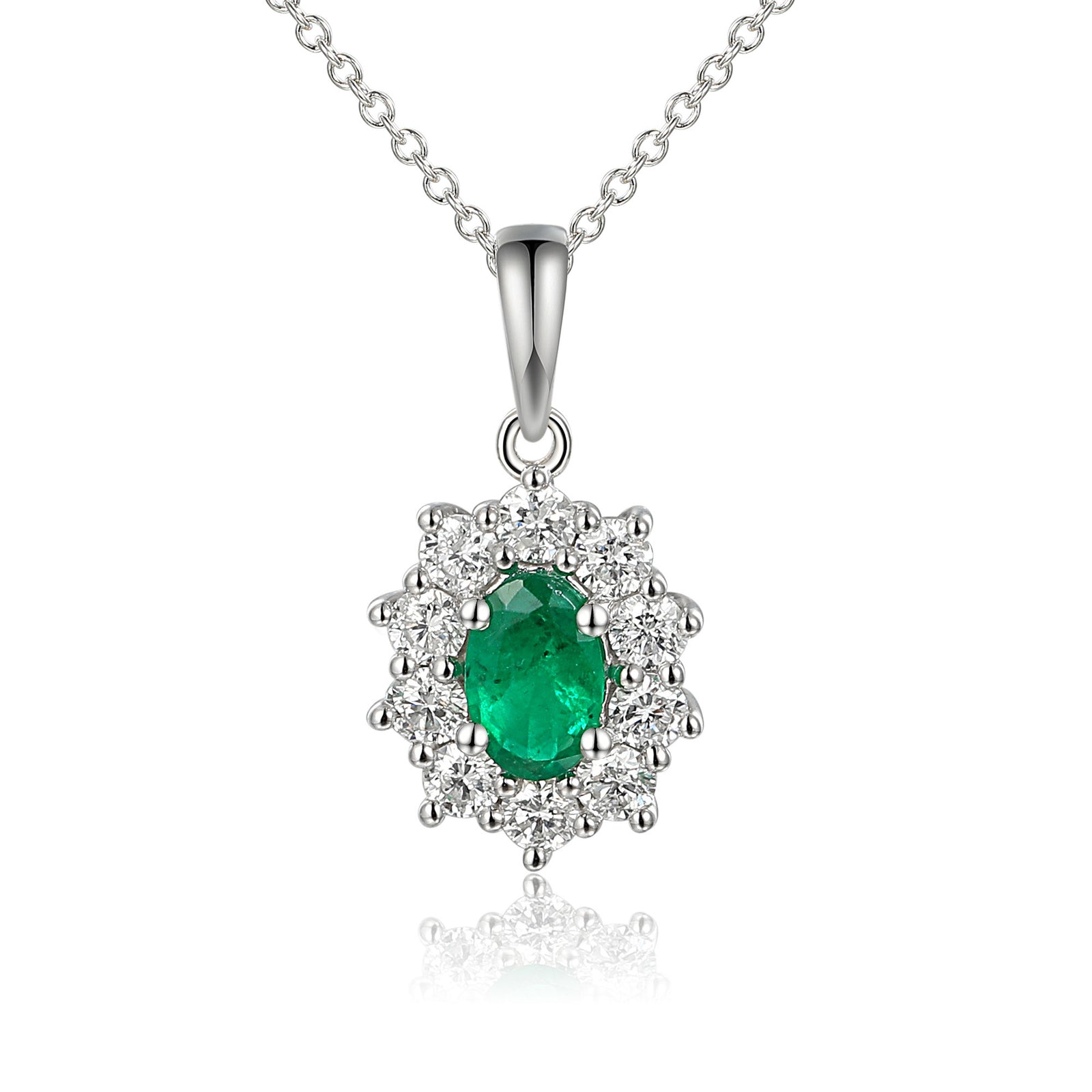 1.38ct emerald & diamond pendant set in 18ct white gold, WGI certified