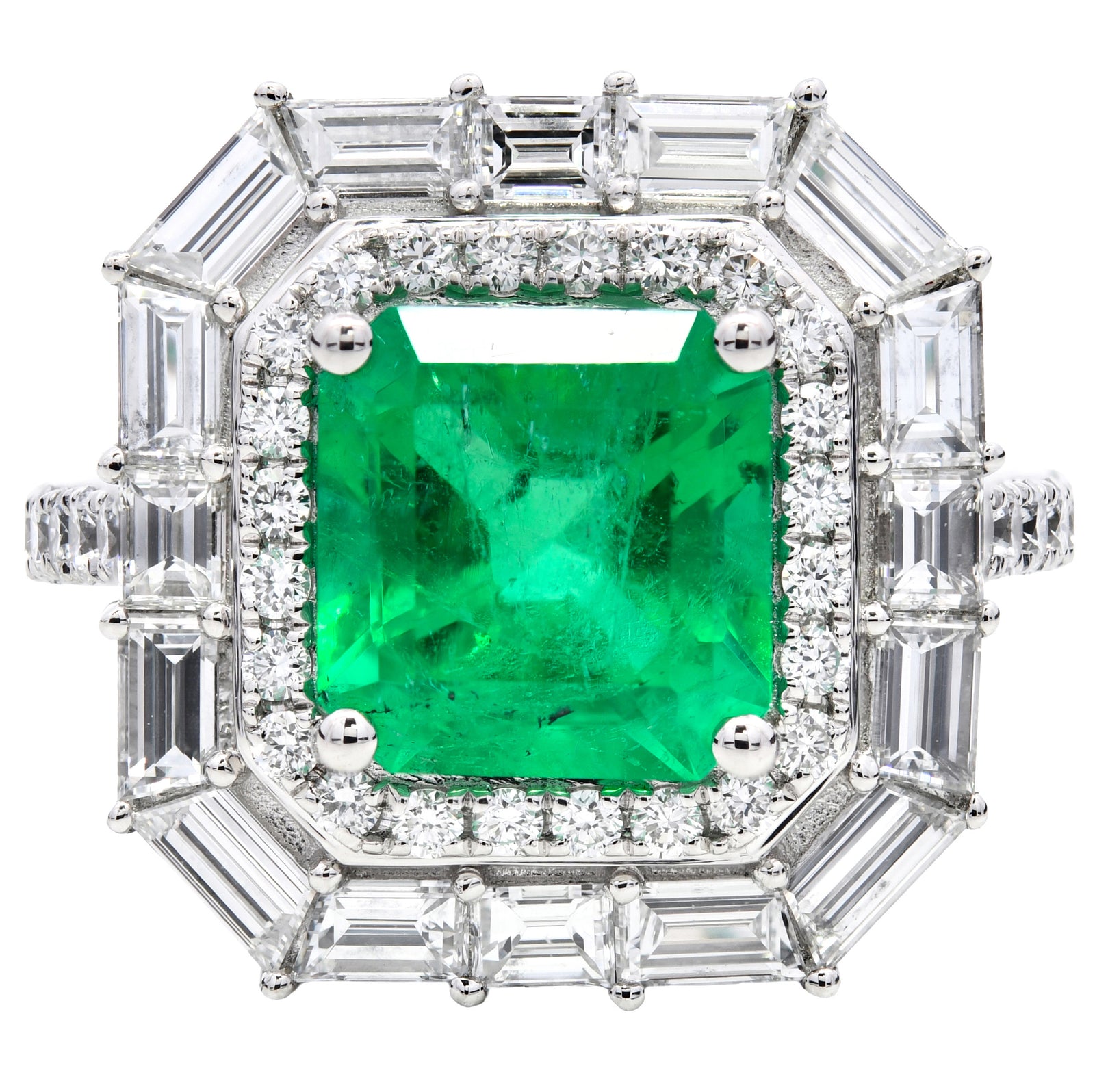 4.01ct Natural Colombian emerald & diamond cocktail ring set in platinum. WGI certified