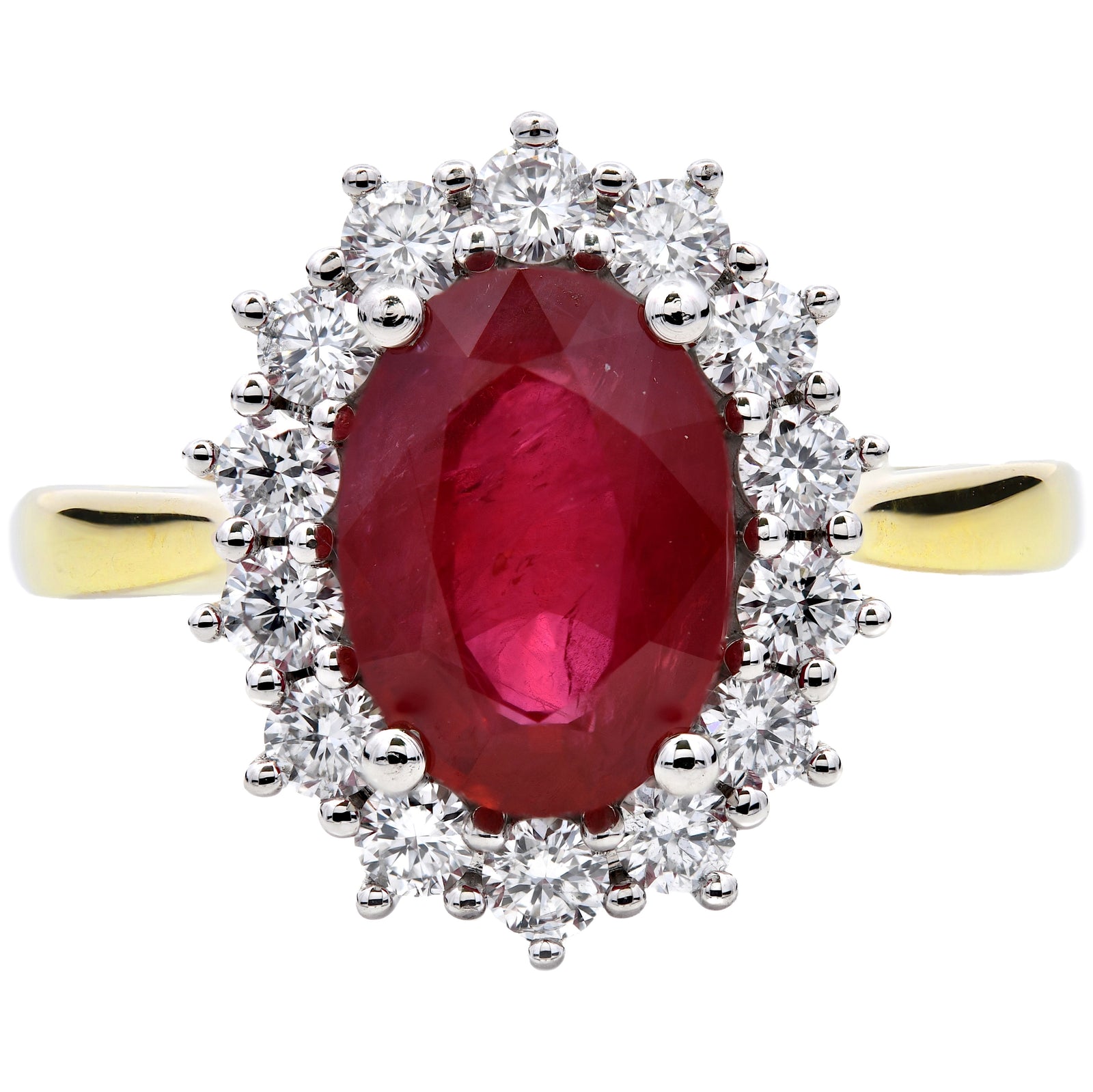 2.95ct ruby & natural diamond ring, oval cut, 18ct yellow gold & platinum. WGI certified