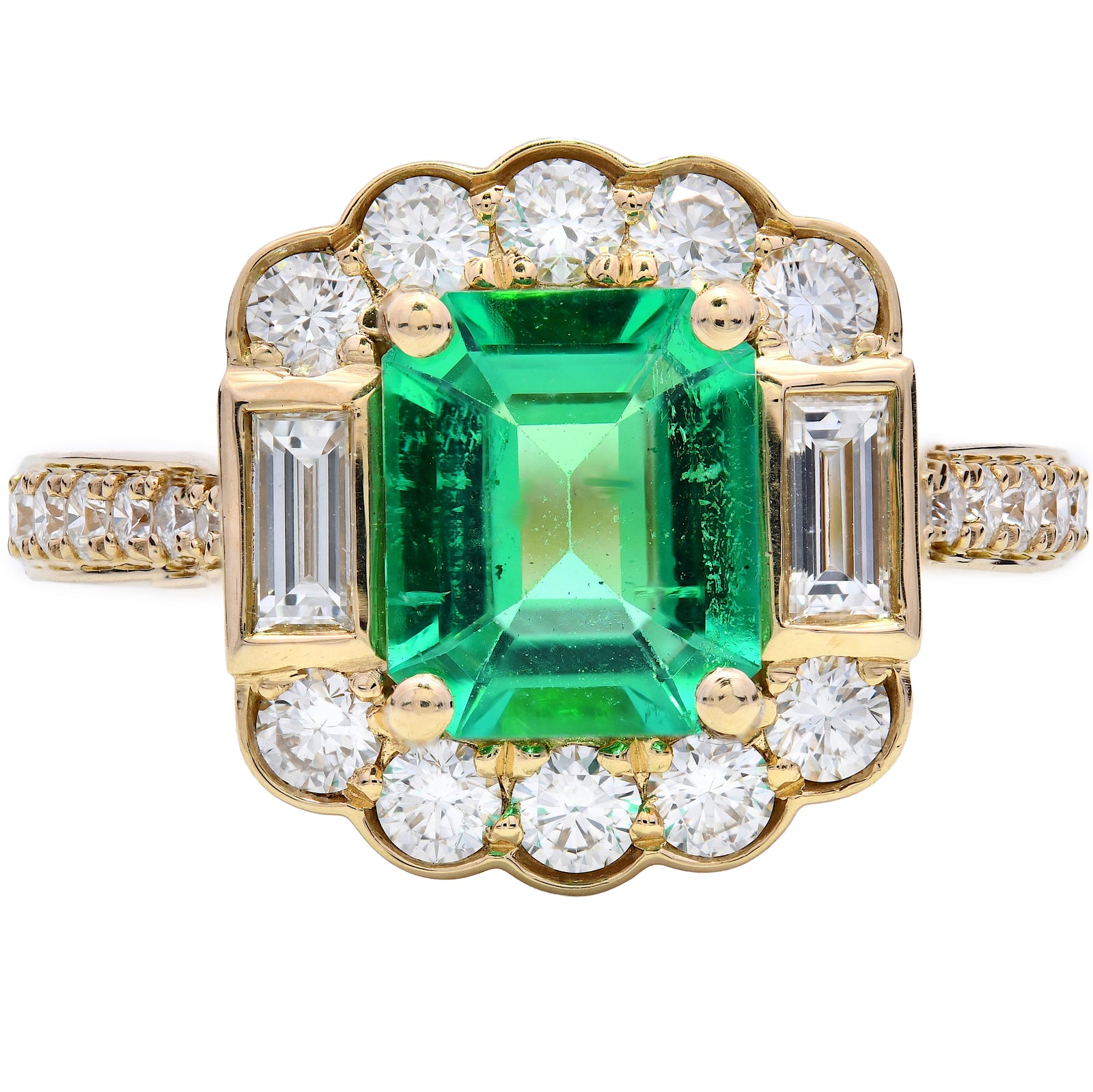 1.92ct Natural Colombian emerald & diamond engagement ring, GIA certified. 18ct Yellow Gold