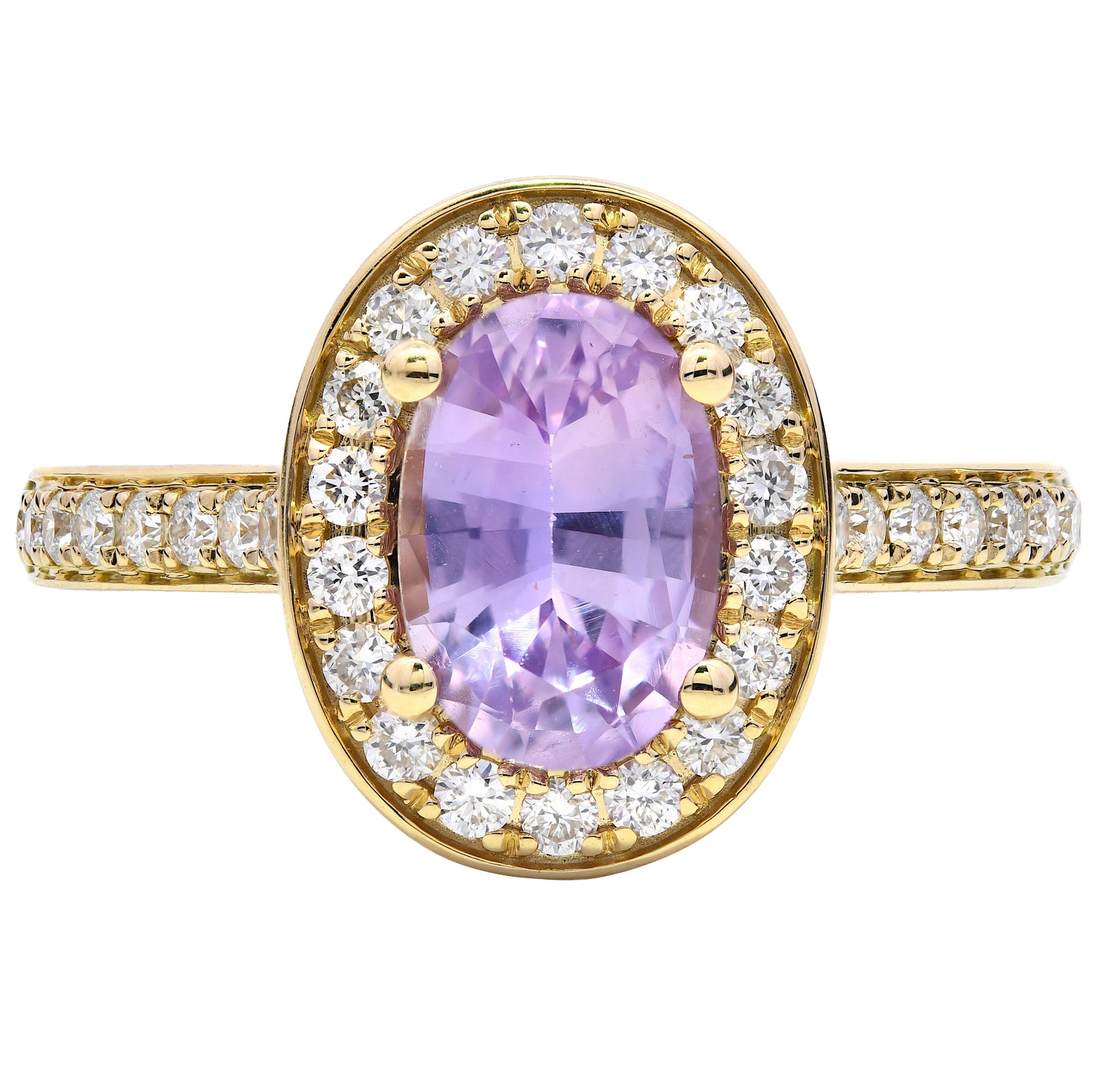 SOLD - 1.72ct lilac sapphire & diamond engagement ring, 18ct yellow gold, WGI certified