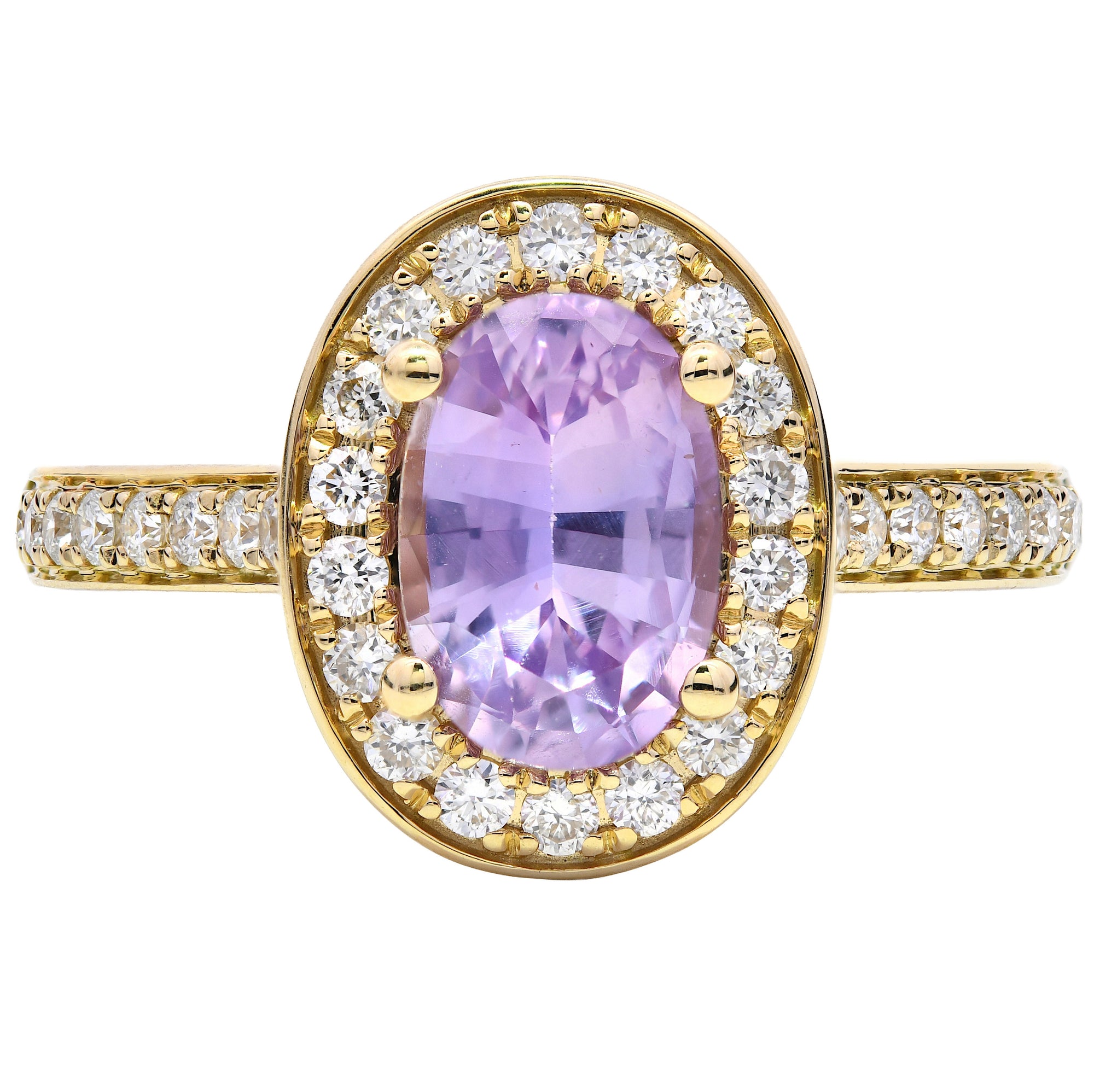 1.72ct lilac sapphire & diamond engagement ring, 18ct yellow gold, WGI certified