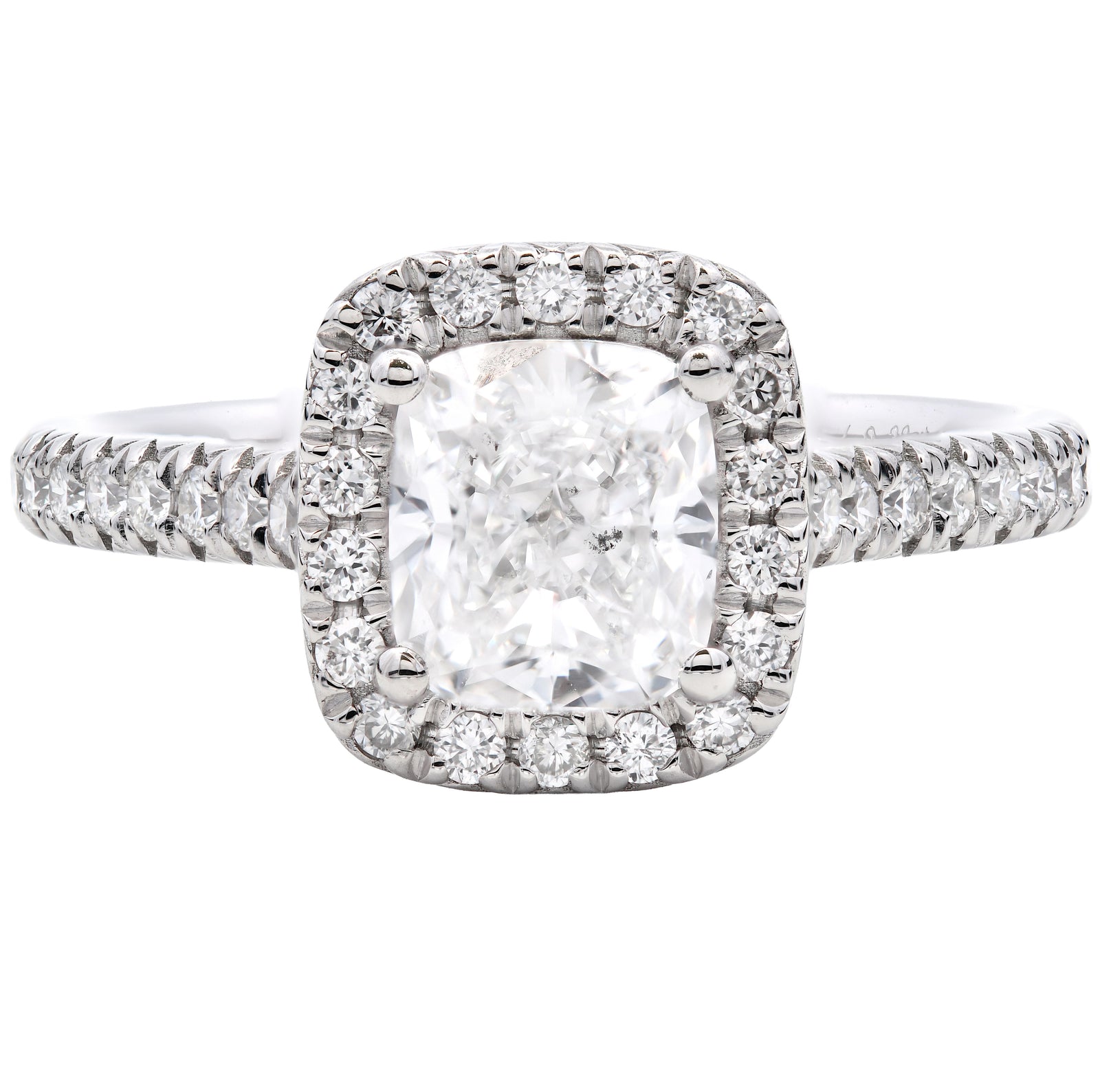 SOLD - 1.32ct natural diamond engagement ring, cushion cut, E colour, SI1 clarity, GIA certified. Platinum