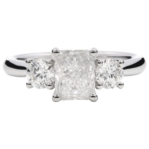 1.46ct natural diamond engagement ring, radiant cut, G colour, VVS1 clarity, GIA certified. Platinum
