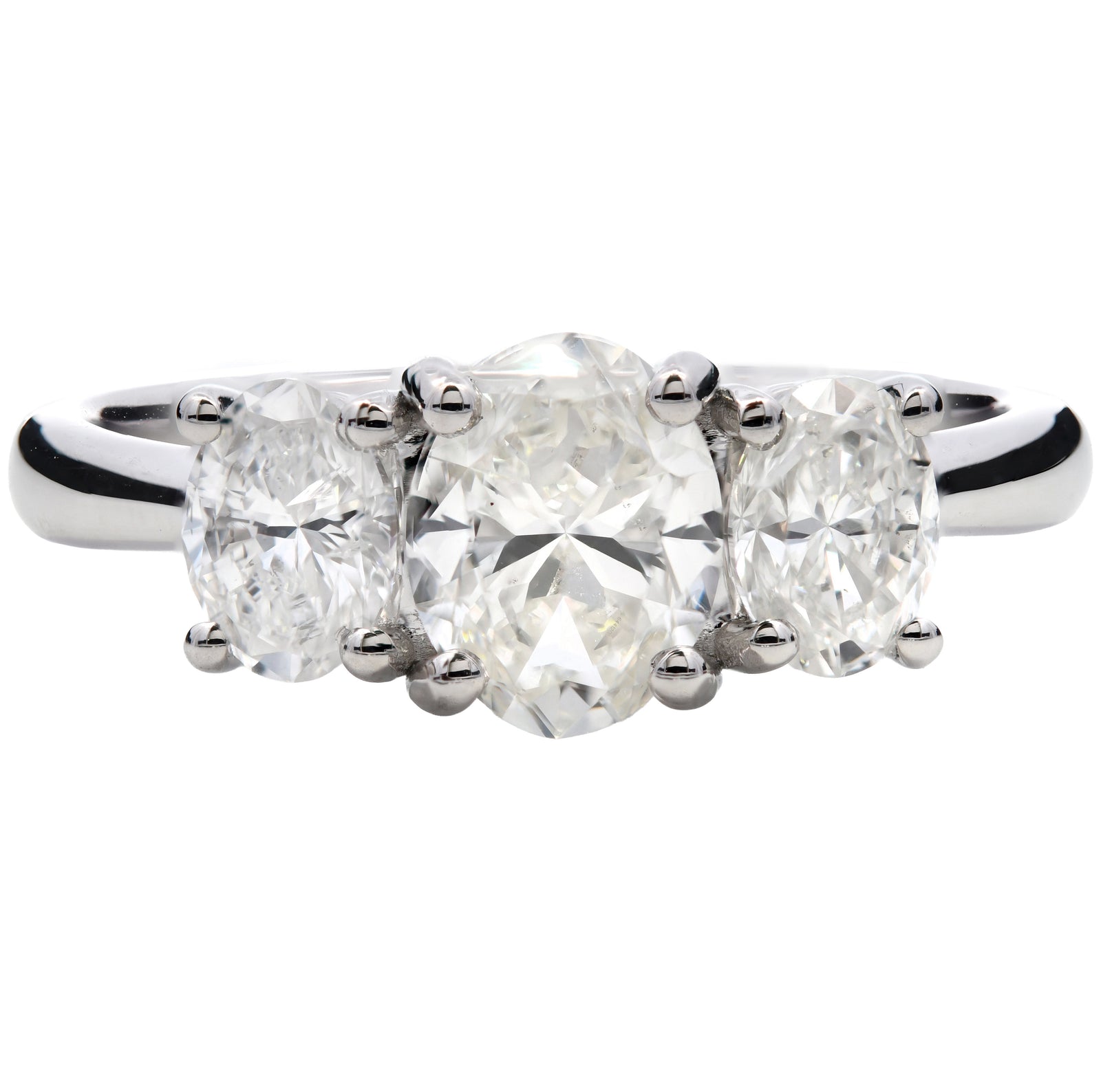 SOLD - 1.42ct natural diamond trilogy engagement ring, oval cut, I colour, VS2 clarity, GIA certified. Platinum
